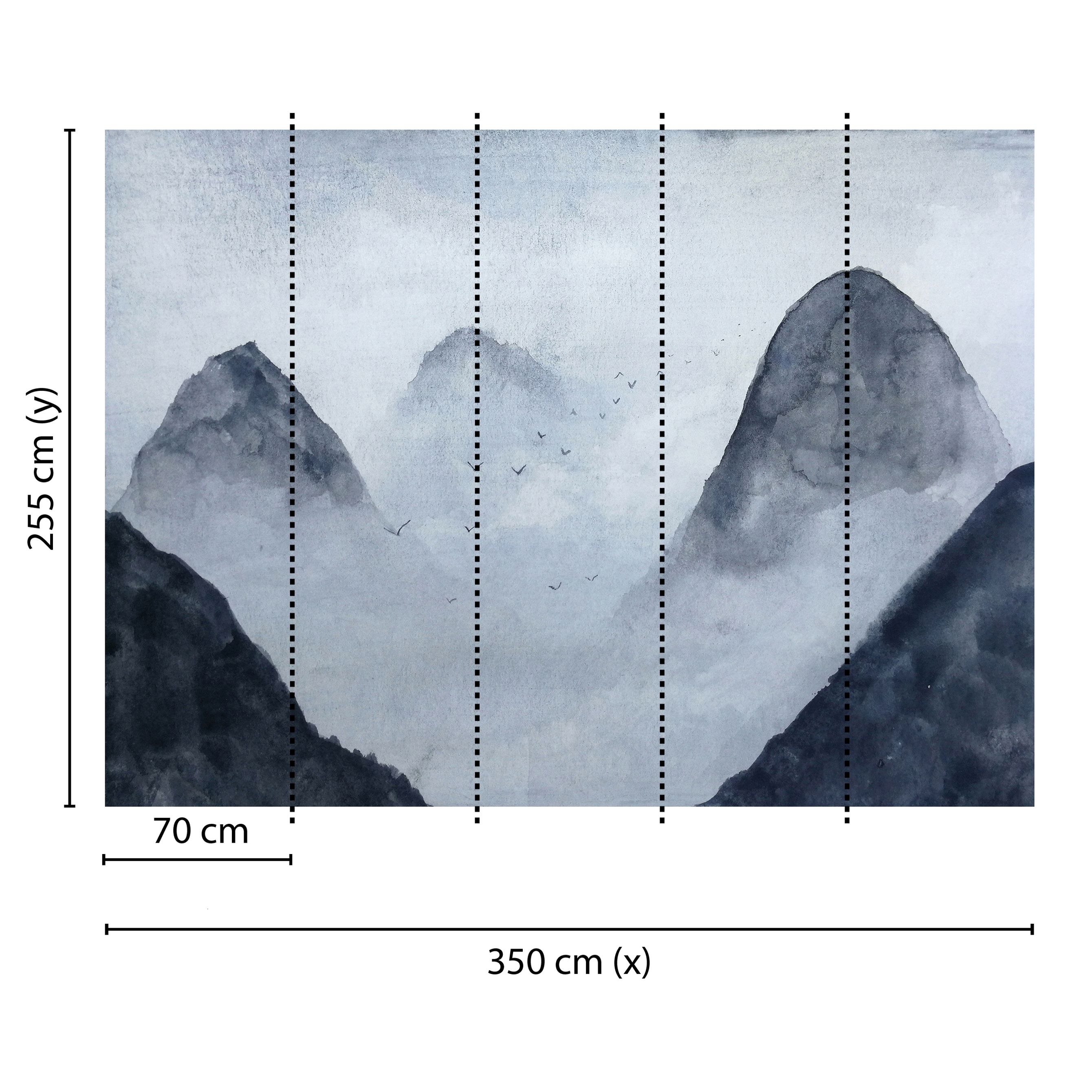 Tadessi Fototapete Berge M1-No.60457 Digitaldruck Tapete Grau Weiß - Vögel Natur