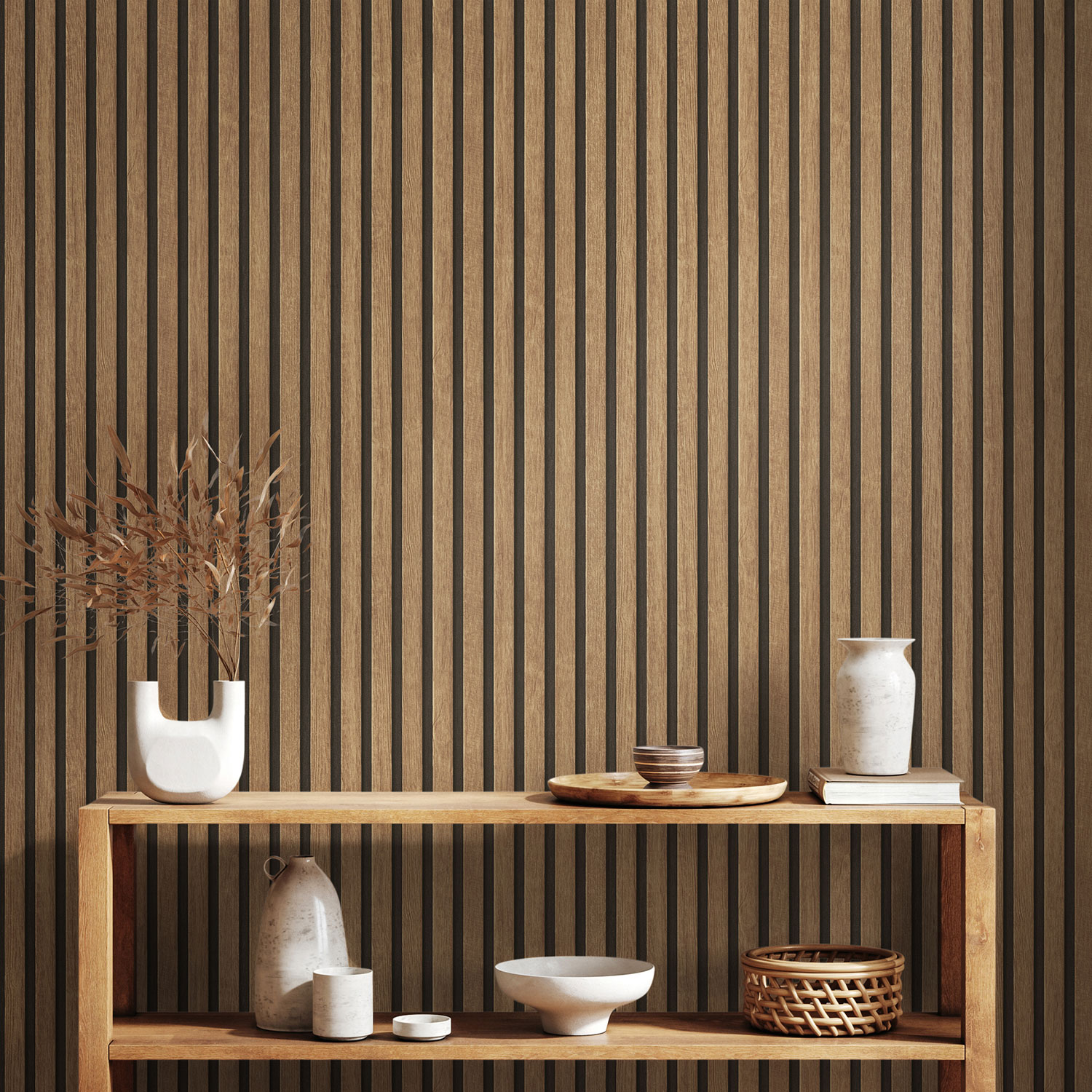 Tapete Holzpaneele M1-No.3912 | Vliestapete | Beige | Braun | Skandinavisch | Holzoptik | Lamellen