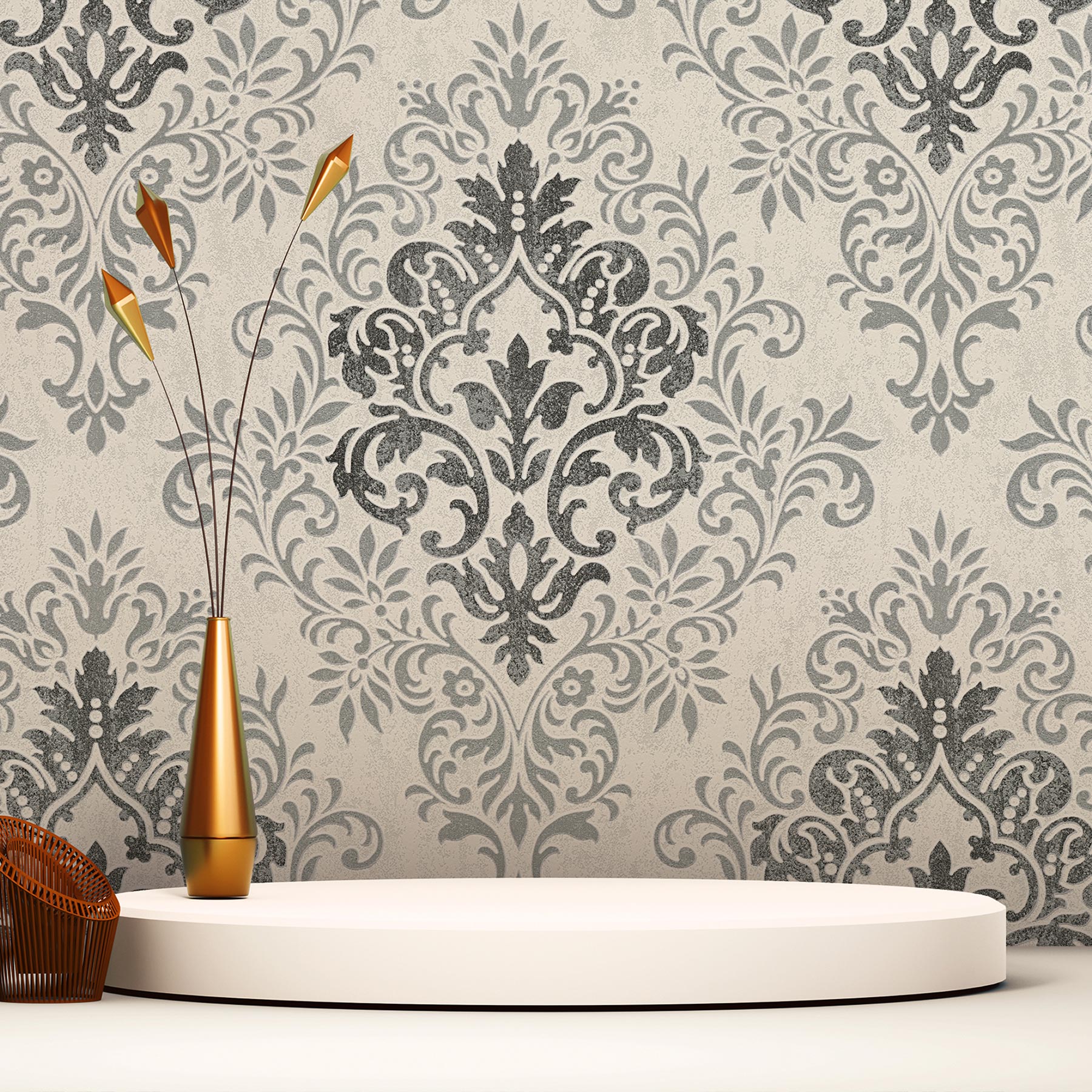 Tapete Barock Samuel M1-No.2446 | Vliestapete | Anthrazit | Grau | Ornament | Klassik | Barocktapete