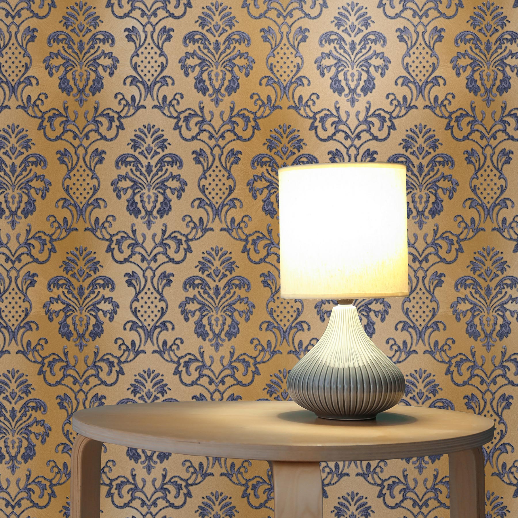 Tapete Barock Samuel M1-No.2419 | Vliestapete | Blau | Braun | Ornament | Klassik | Barocktapete