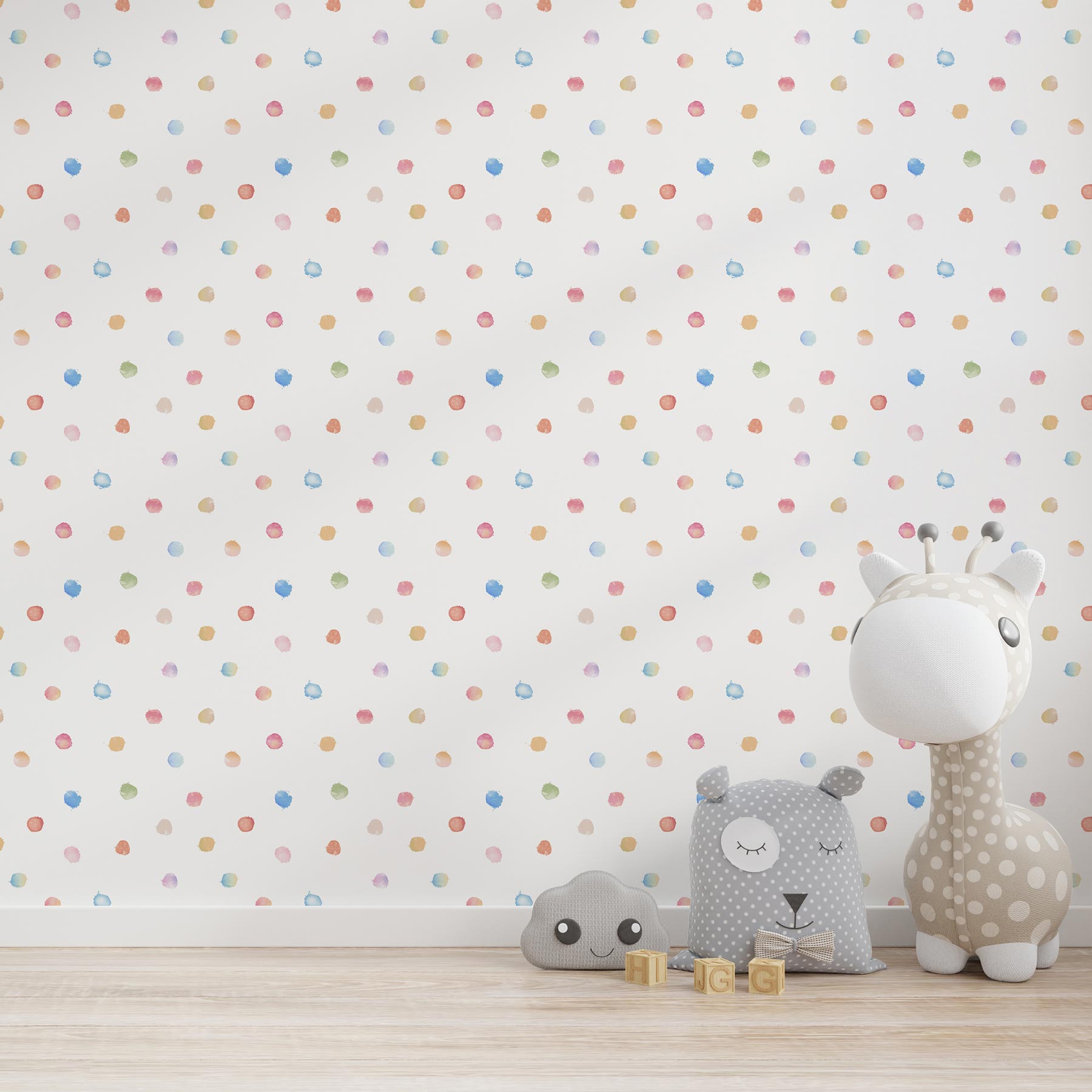 Tapete Kinderzimmer M1-No.766 | Vliestapete | Bunt | Weiß | Tapete mit Punkten