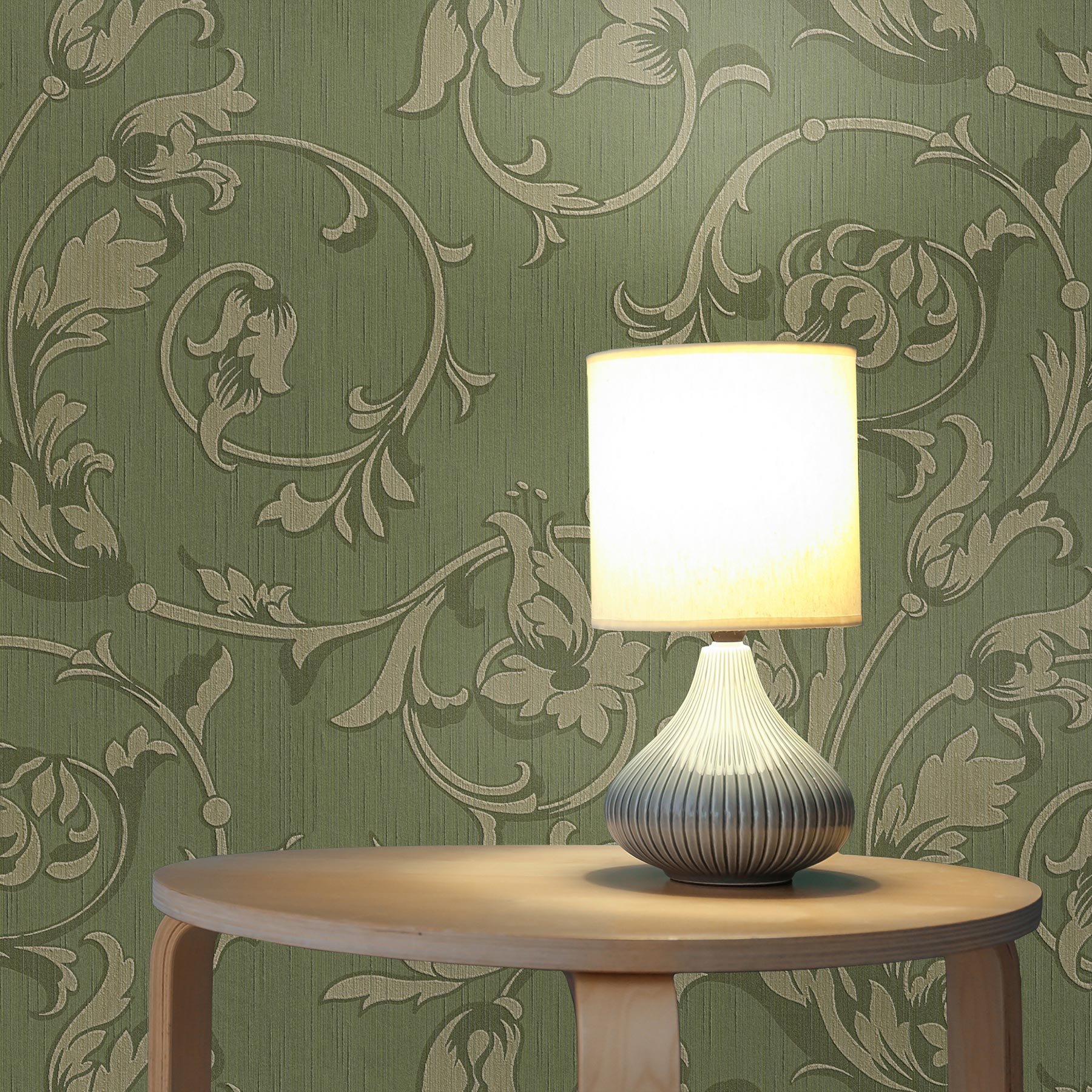Tapete Blumen Lenni M1-No.3797 | Vliestapete | Grün | Barock | Vintage | Natur | Floral