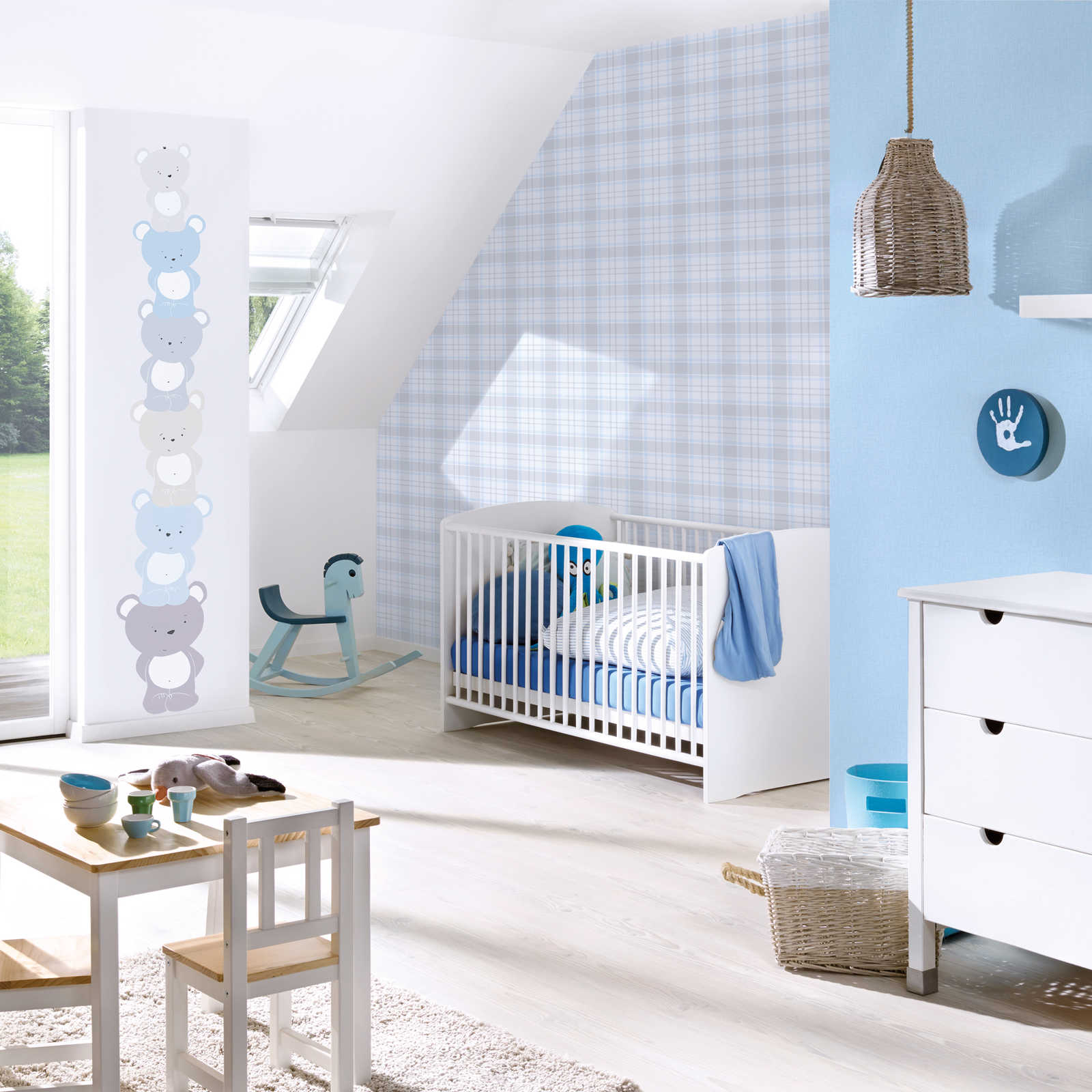 Tapete Kinderzimmer M1-No.750 | Vliestapete | Blau | Grau | Tapete mit Tieren