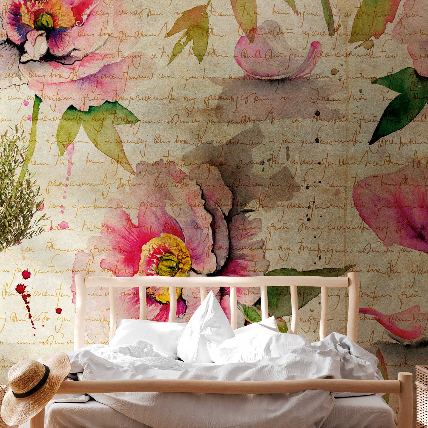 Tadessi Fototapete Blumen M1-No.10300 Digitaldruck Tapete Beige Grün - Vintage Floral Blüten