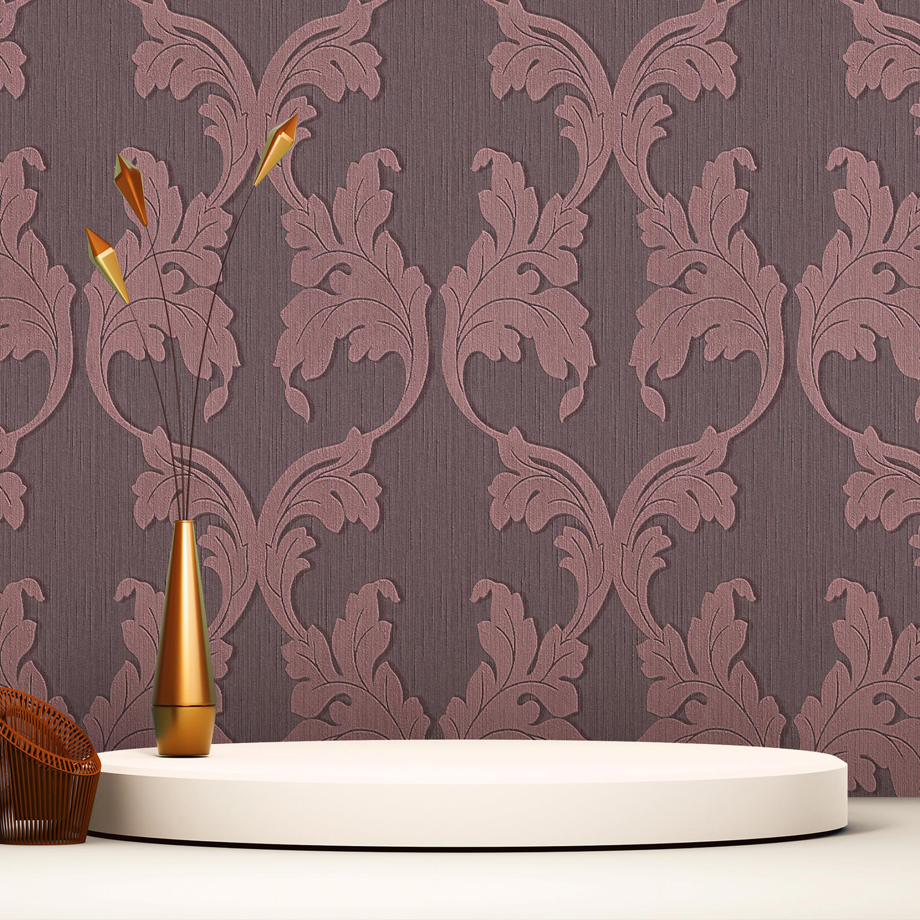 Tapete Barock Nicolo M1-No.3777 | Vliestapete | Lila | Metallic | Klassik | Barocktapete