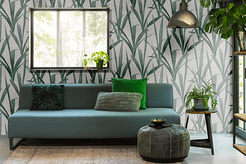 Wohnzimmer mit Botanical Tapete