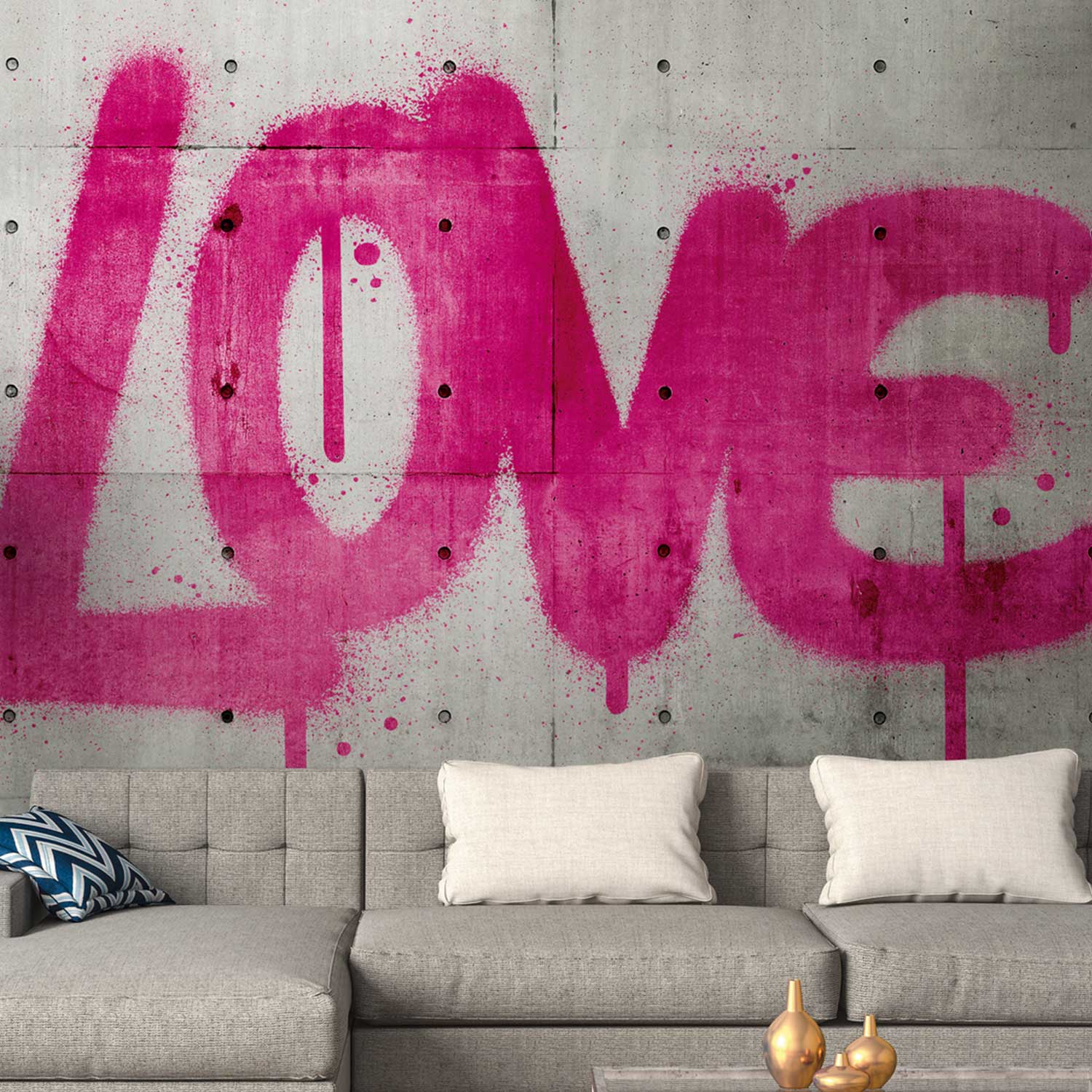 Fototapete Betonoptik M1-No.10293 | Digitaldruck | Grau | Pink | Modern | Urban | Graffiti