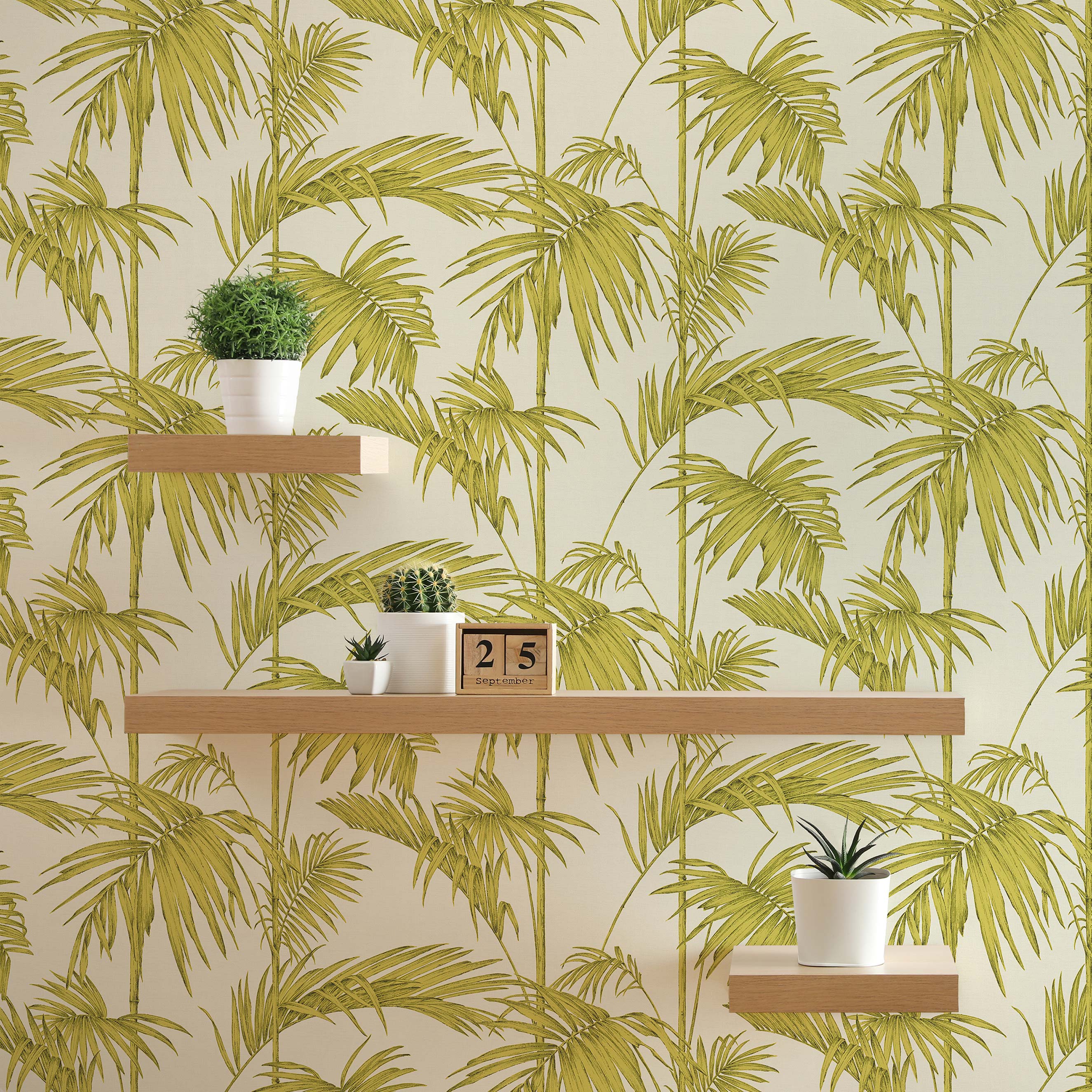 Tapete Bäume Blätter Camilla M1-No.1578 | Vliestapete | Grün | Creme | Palmen