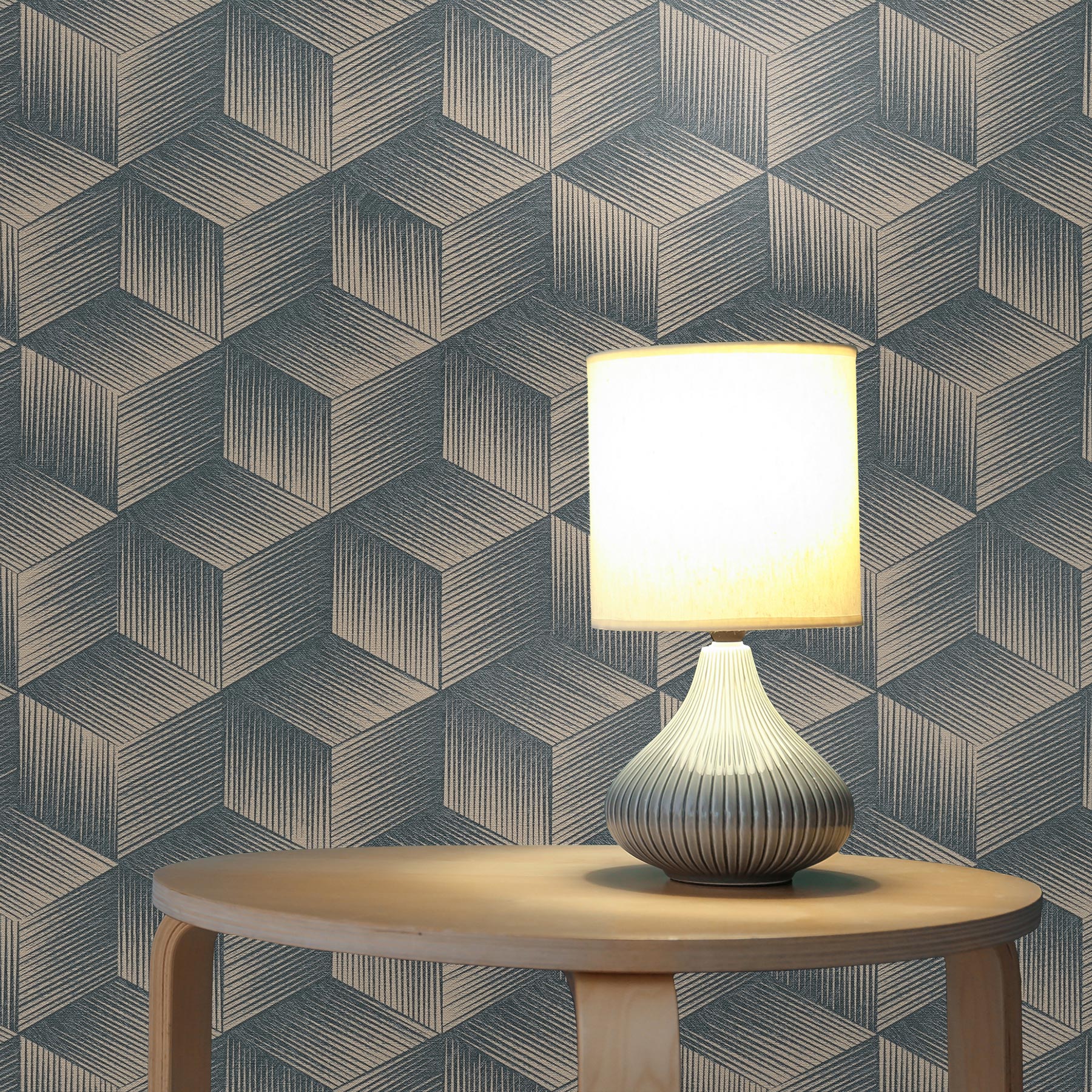 Tapete 3D Optik Mattia M1-No.3451 | Vliestapete | Blau | Beige | Grafik | Modern | Geometrisch