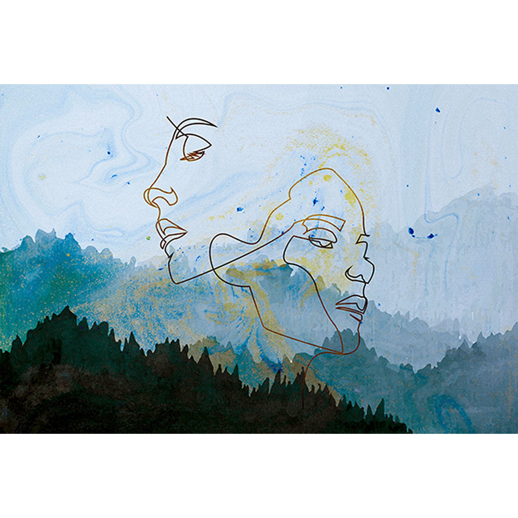 Fototapete Wald M1-No.60150 | Digitaldruck | Blau | Gelb | Gemälde | Modern | Berge