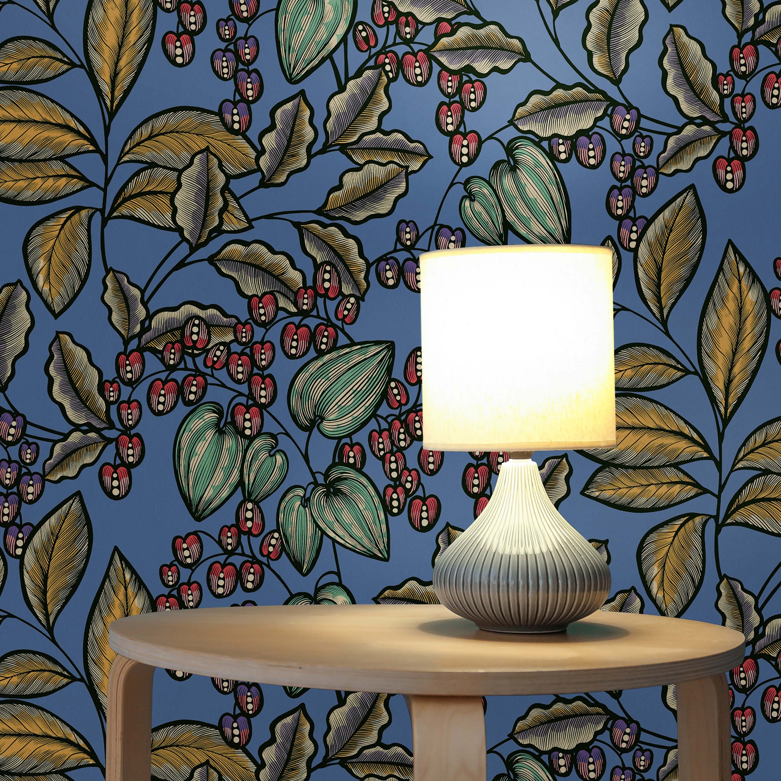 Tapete Blumen Mario M1-No.1446 | Vliestapete | Blau | Gelb | Floral | Natur
