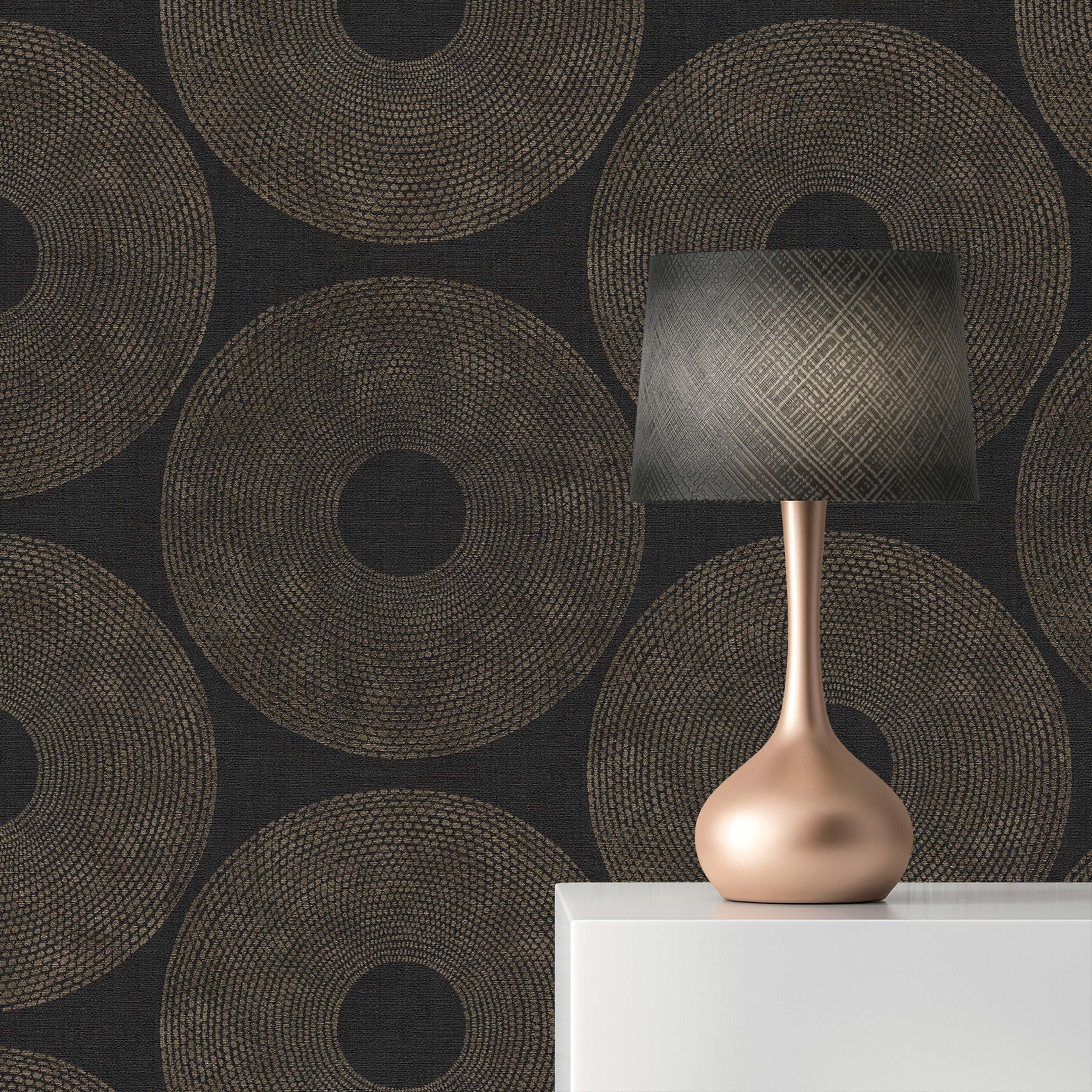 Tapete Urban M1-No.839 | Vliestapete | Schwarz | Gold | Kreise | Designtapete