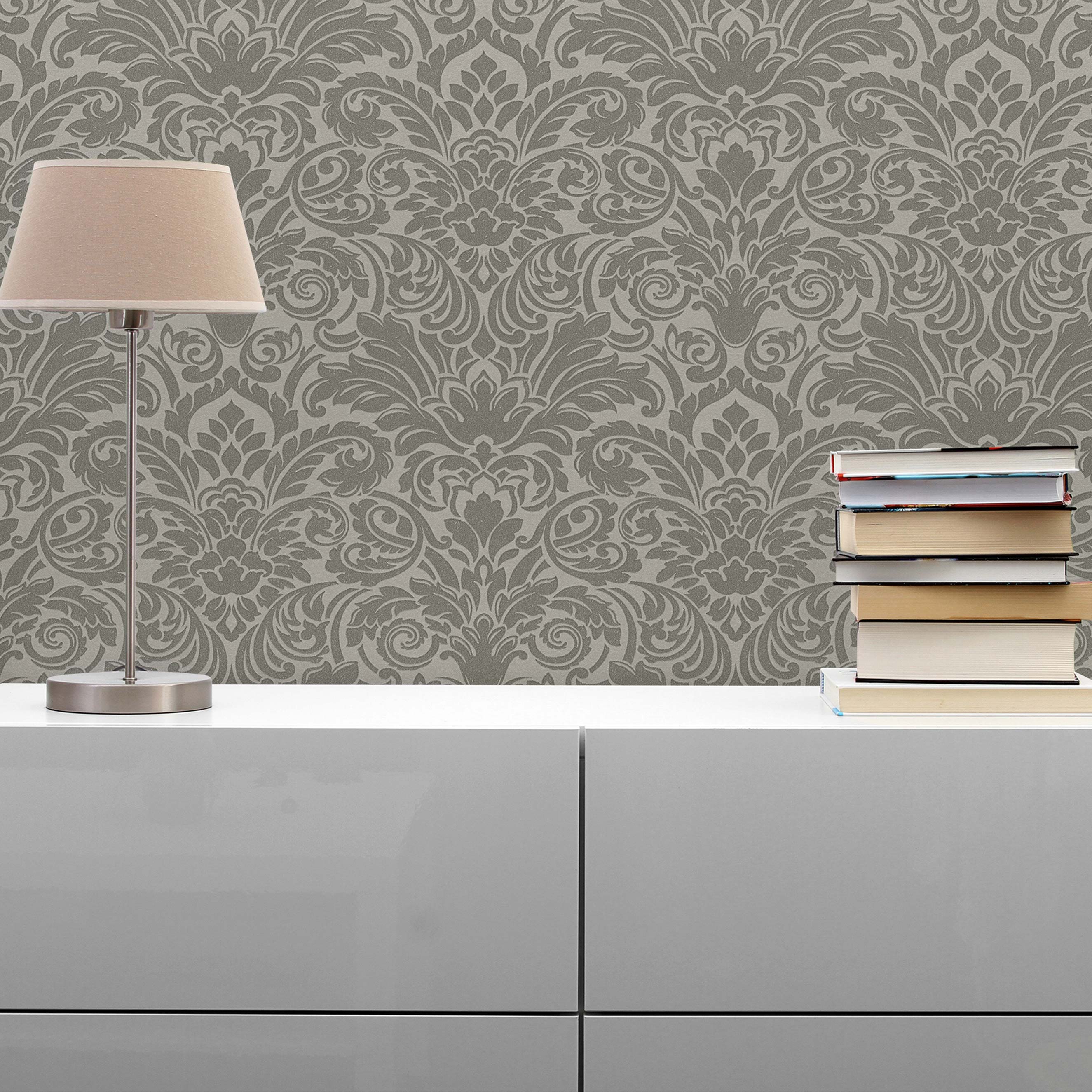 Tapete Barock Alessia M1-No.40 | Vliestapete | Silber | Grau | Kristalloptik