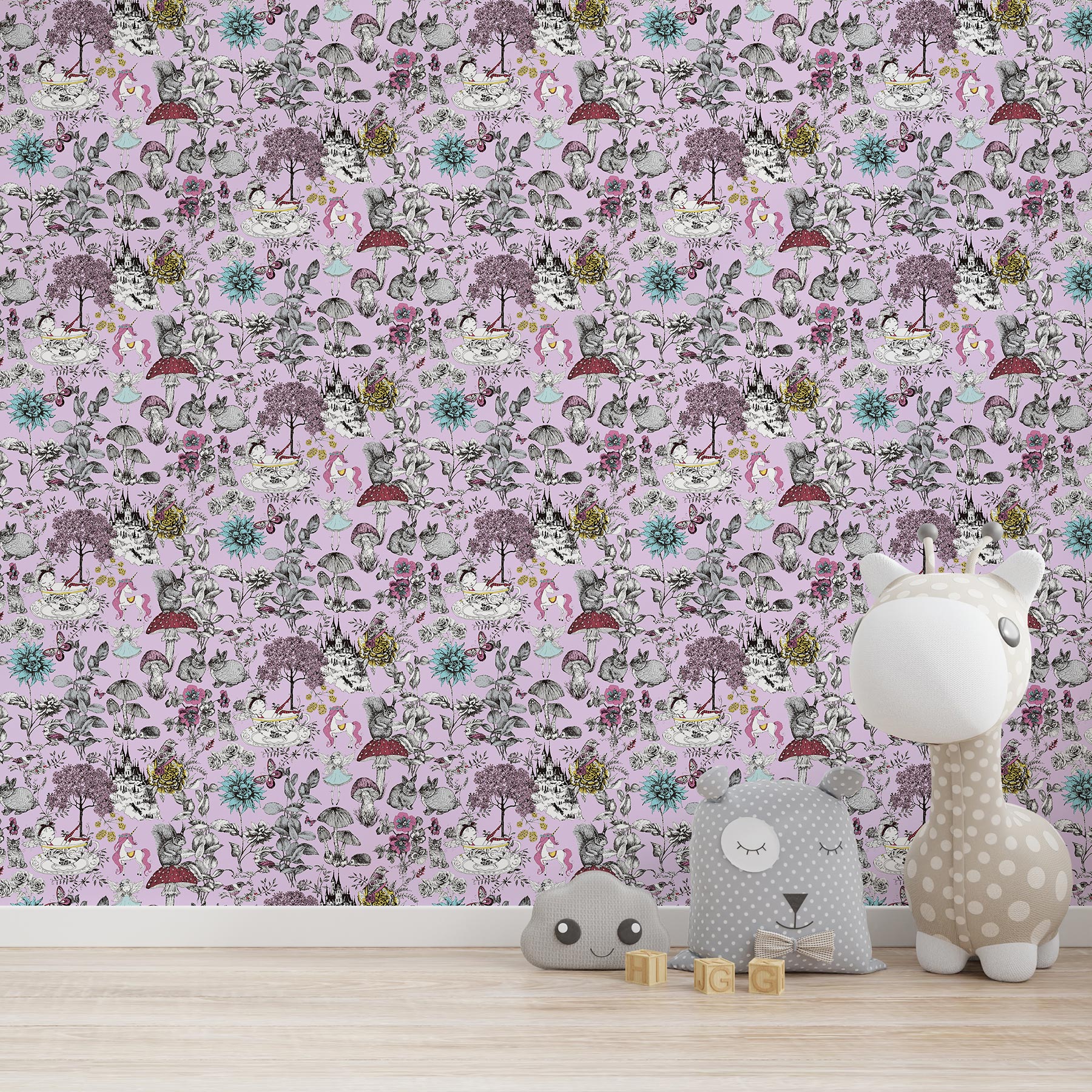 Tapete Kinderzimmer M1-No.728 | Vliestapete | Rosa | Schwarz | Blumentapete