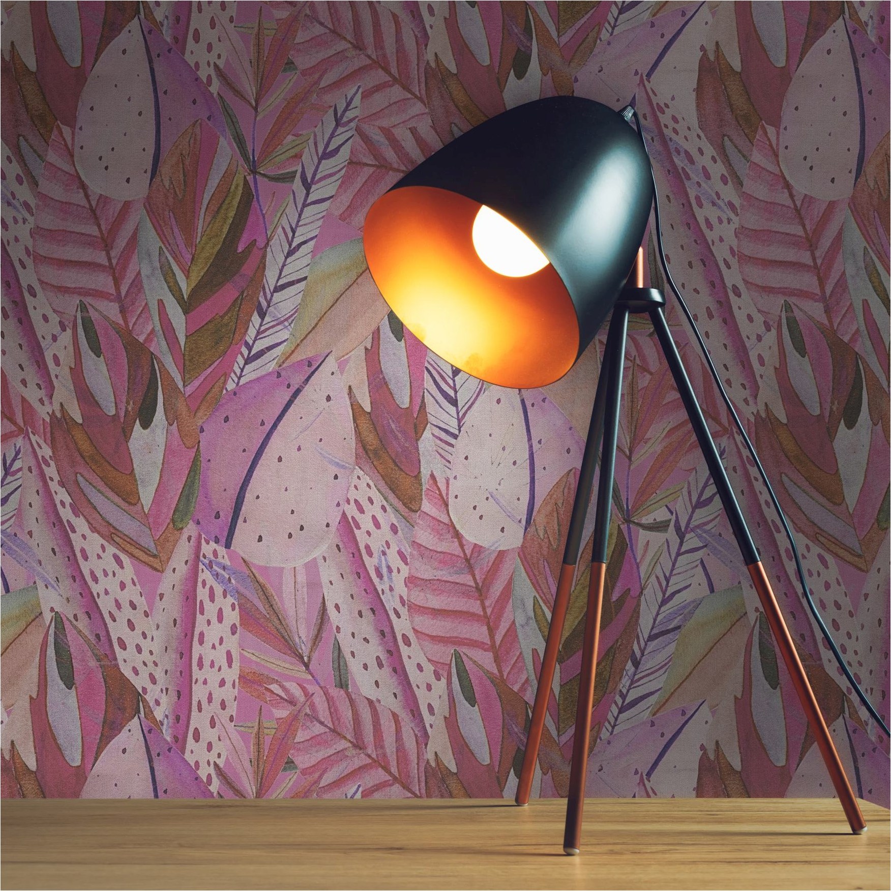 Tapete Floral M1-No.12016 | Vliestapete Dschungel | Pink | Lila | Wohnzimmer | Schlafzimmer