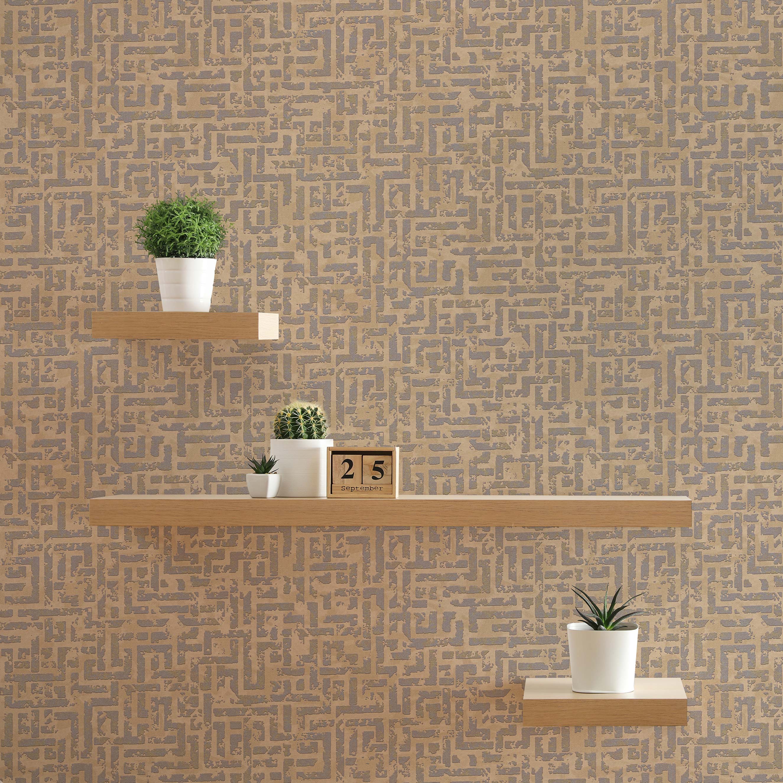 Tapete Grafik Meo M1-No.1819 | Vliestapete | Hellbraun | Silber | Geometrisch | Modern