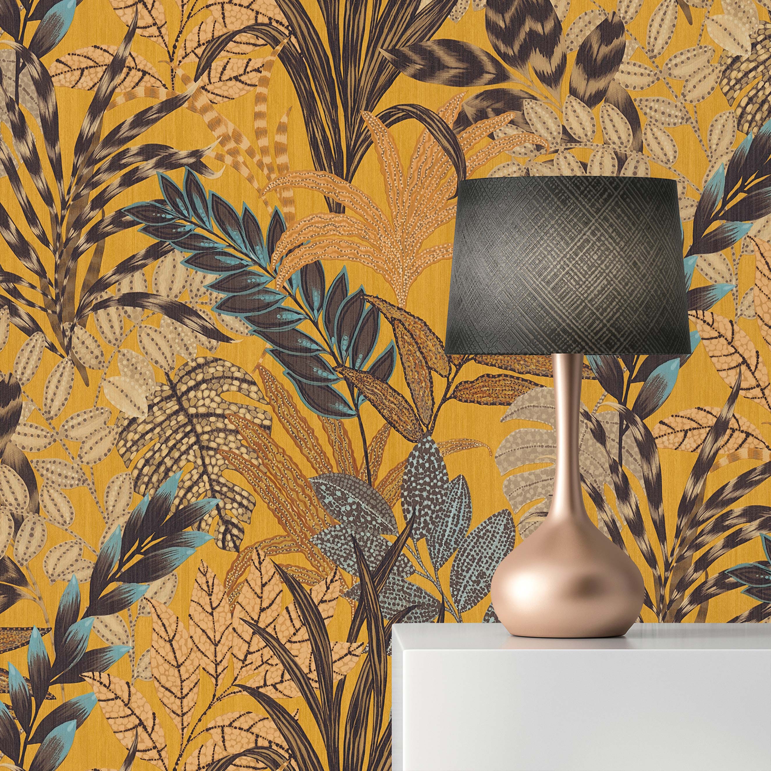 Tapete Wald und Blätter Salvatore M1-No.607 | Vliestapete | Gelb | Braun | Blumentapete