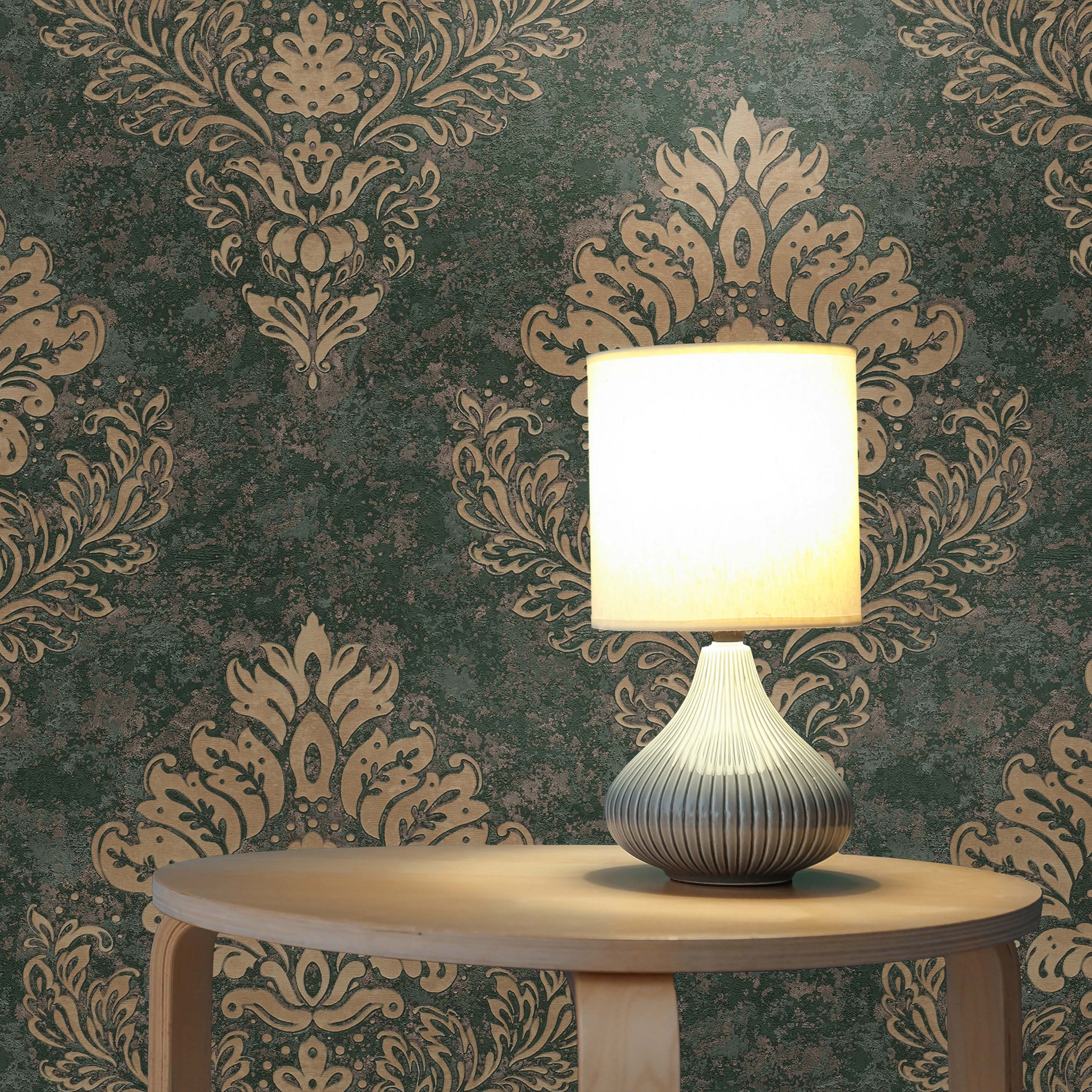 Tapete Barock Gioele M1-No.633 | Vliestapete | Grün | Gold | Barocktapete mit Ornamenten