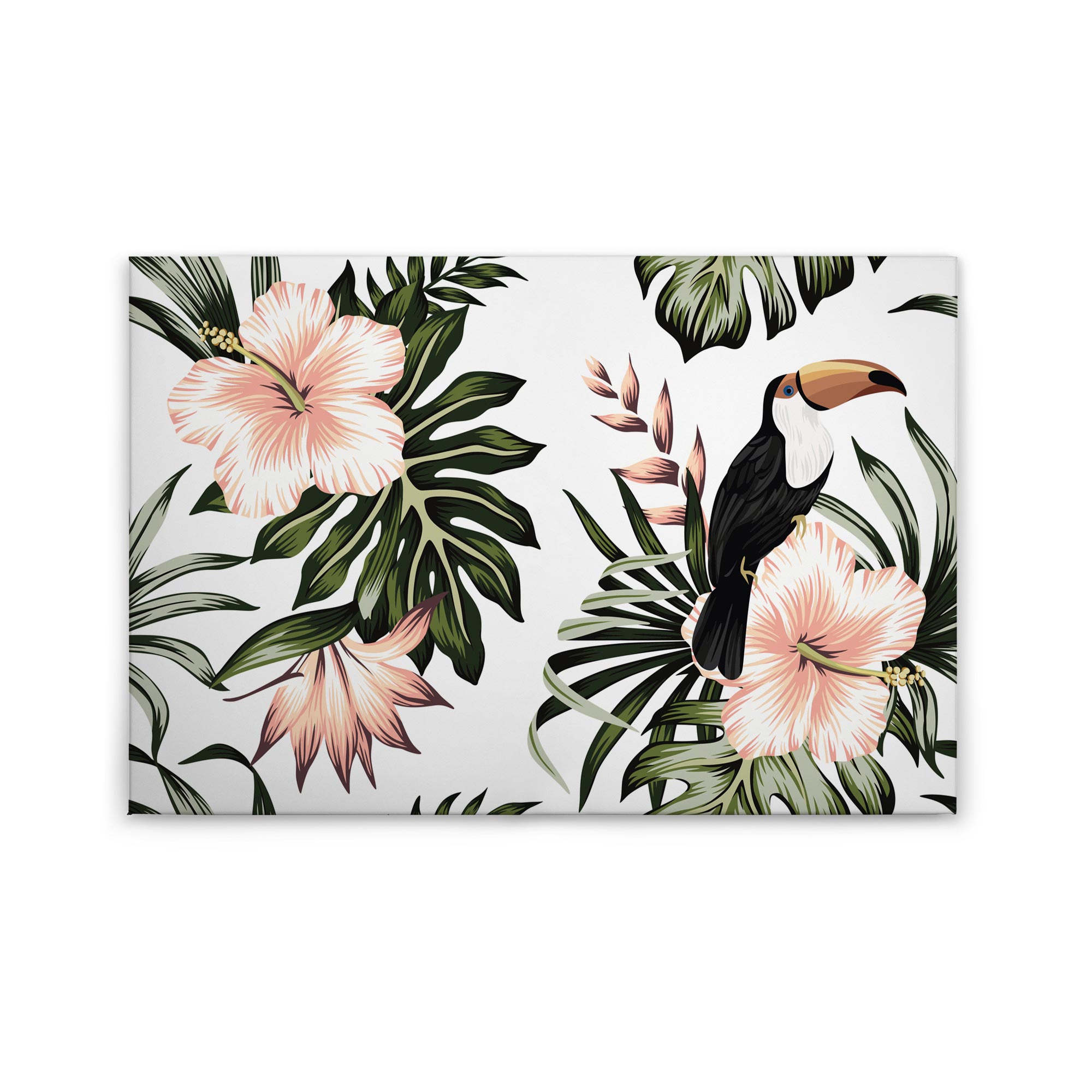 Tadessi Leinwandbild Blumen Tukan Vogel - 60 x 90 cm - M1-No.50017 - Keilrahmen in Grün Weiß