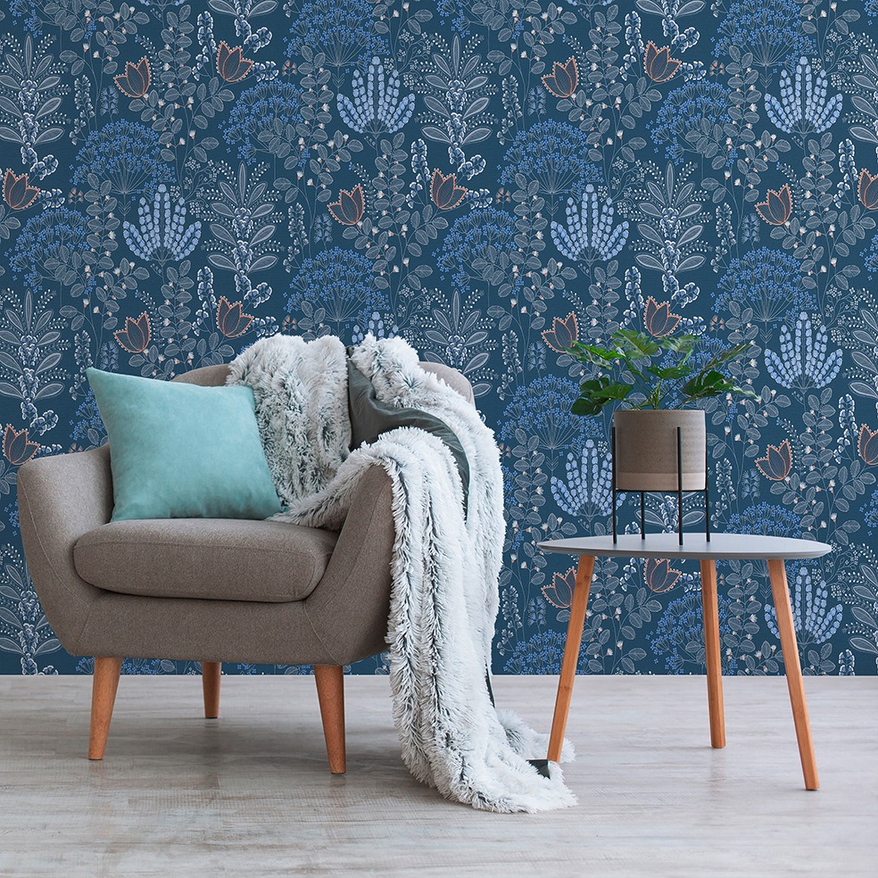 Tapete Lenni Blumen M1-No.10965 Vlies Blau Weiß Tadessi 10.05 m x 0.53 m