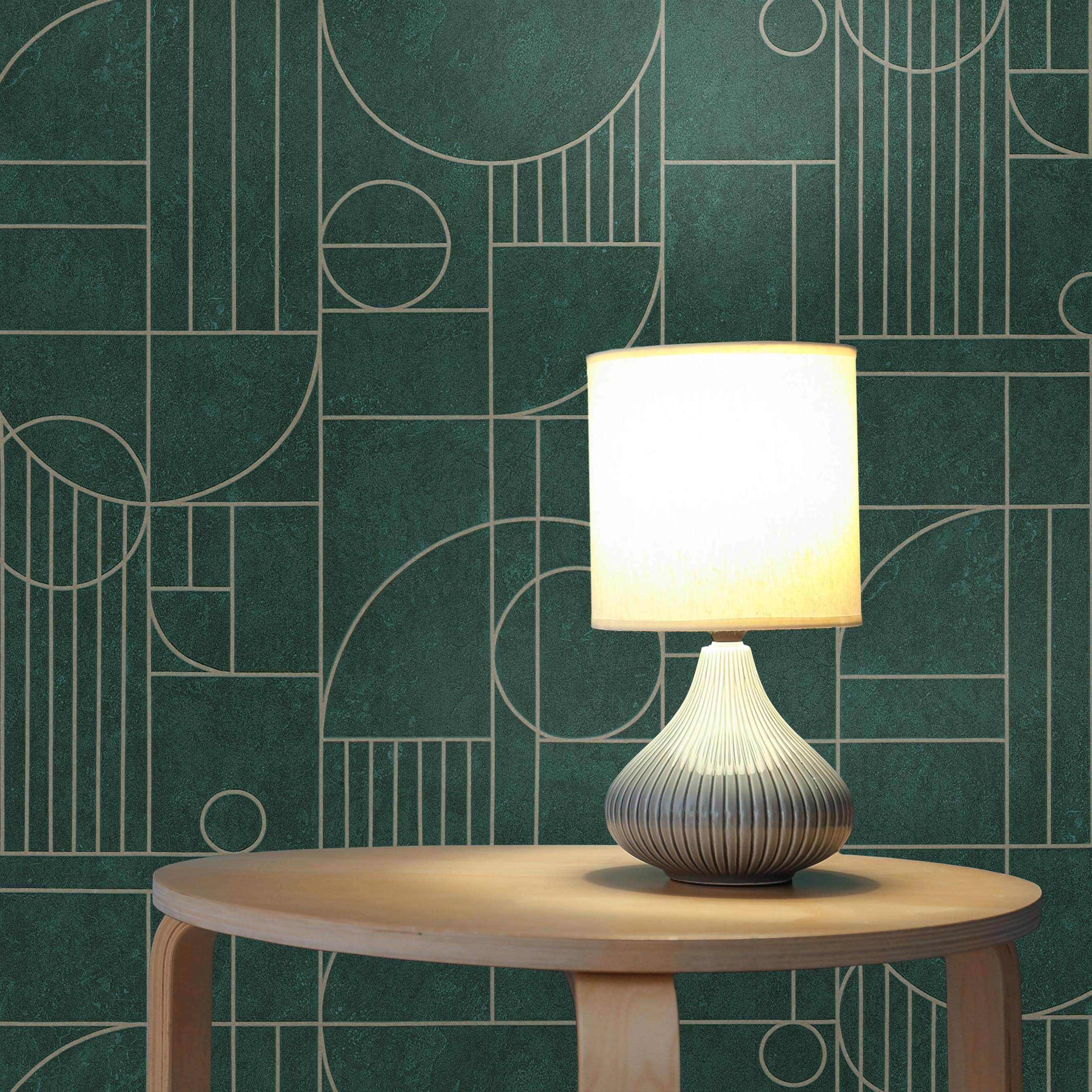 Tapete Grafik Mauro M1-No.1837 | Vliestapete | Opalgrün | Gold | Geometrisch | Art Deco