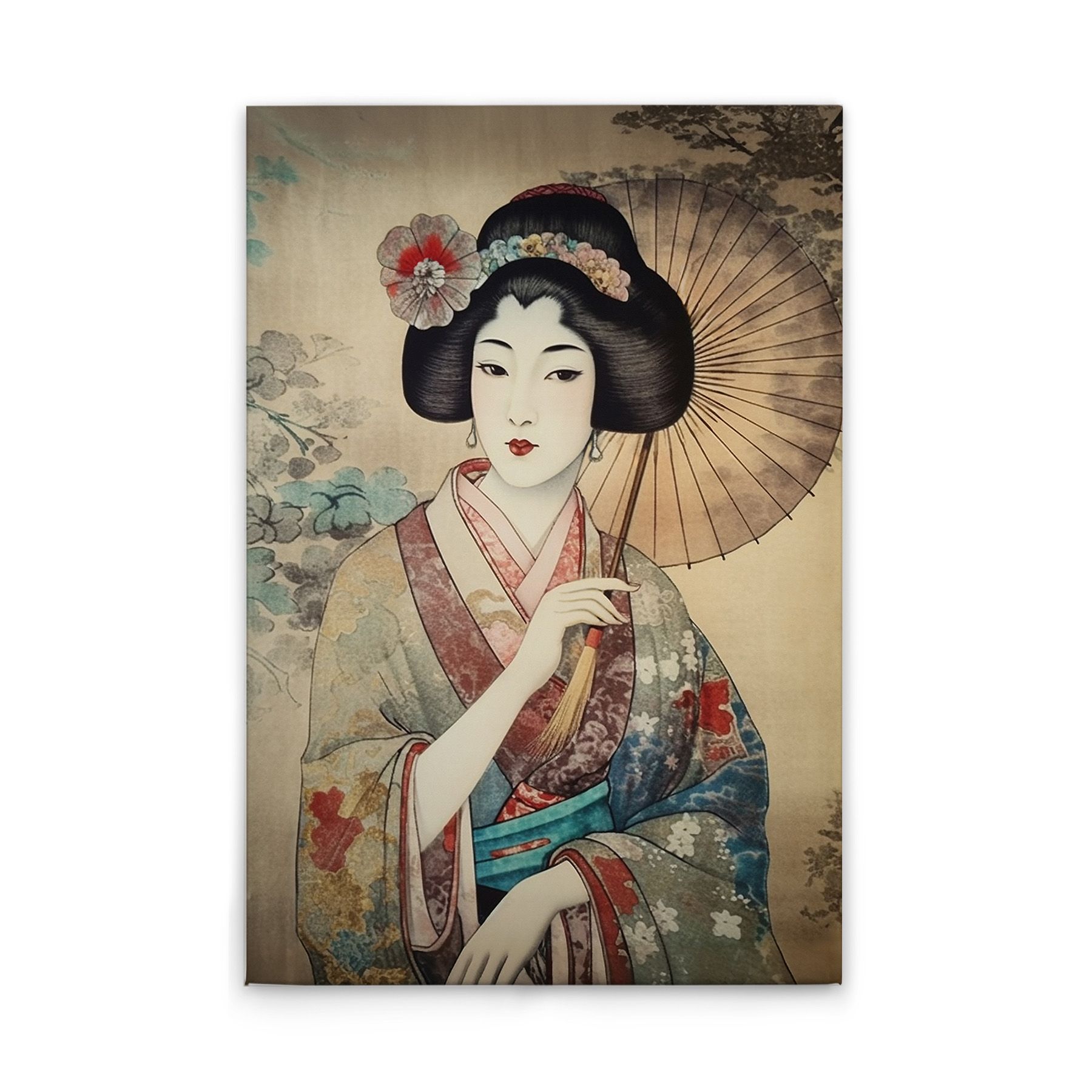 Tadessi Leinwandbild Geisha Asia Vintage M1-No.52059 - Keilrahmen in Bunt Beige - 30 x 45 cm
