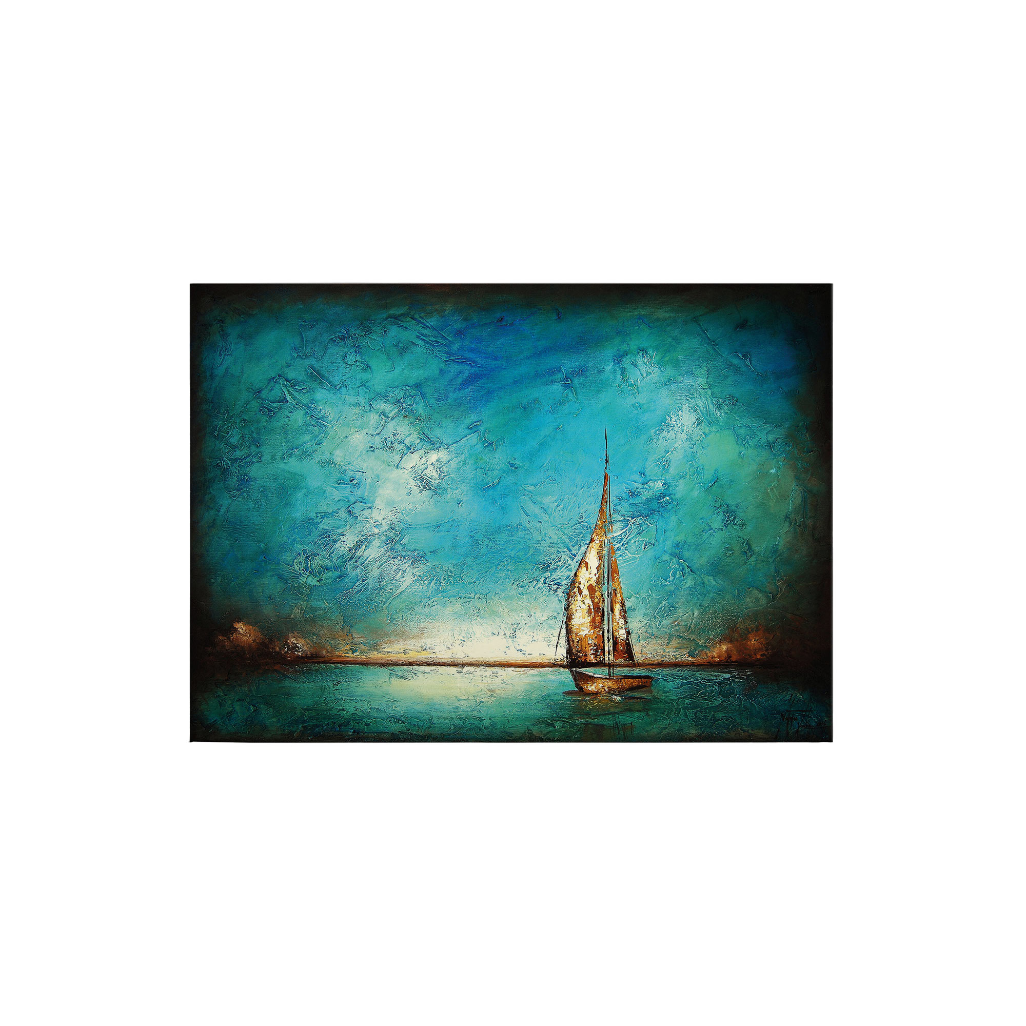 Leinwandbild Kunst M1-No.50313 | Wandbild 50 x 70 cm | Blau Keilrahmen Abstrakt Schiff Boot Meer