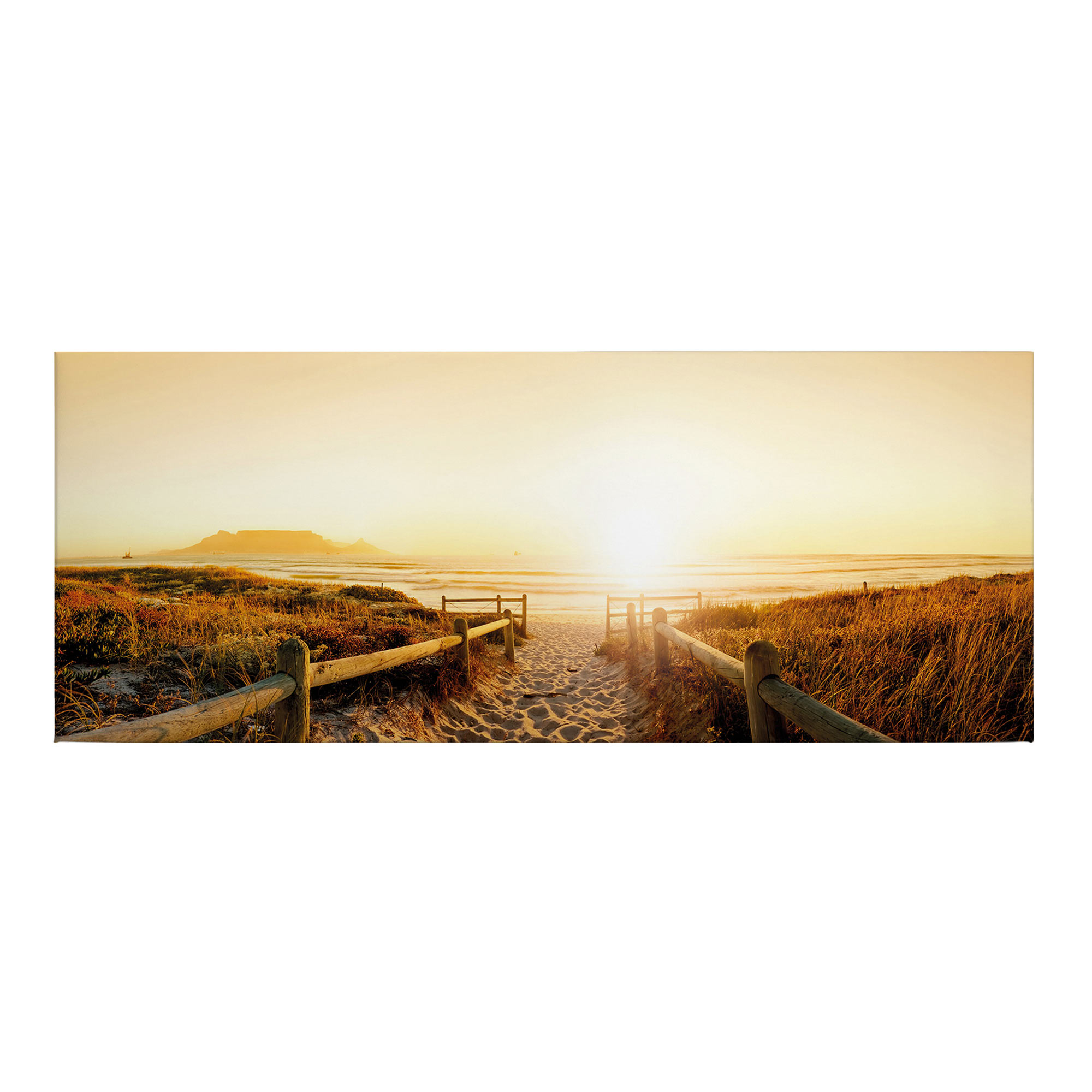 Tadessi Leinwandbild Landschaft Strand - 40 x 100 cm - M1-No.50455 - Keilrahmen in Orange Braun