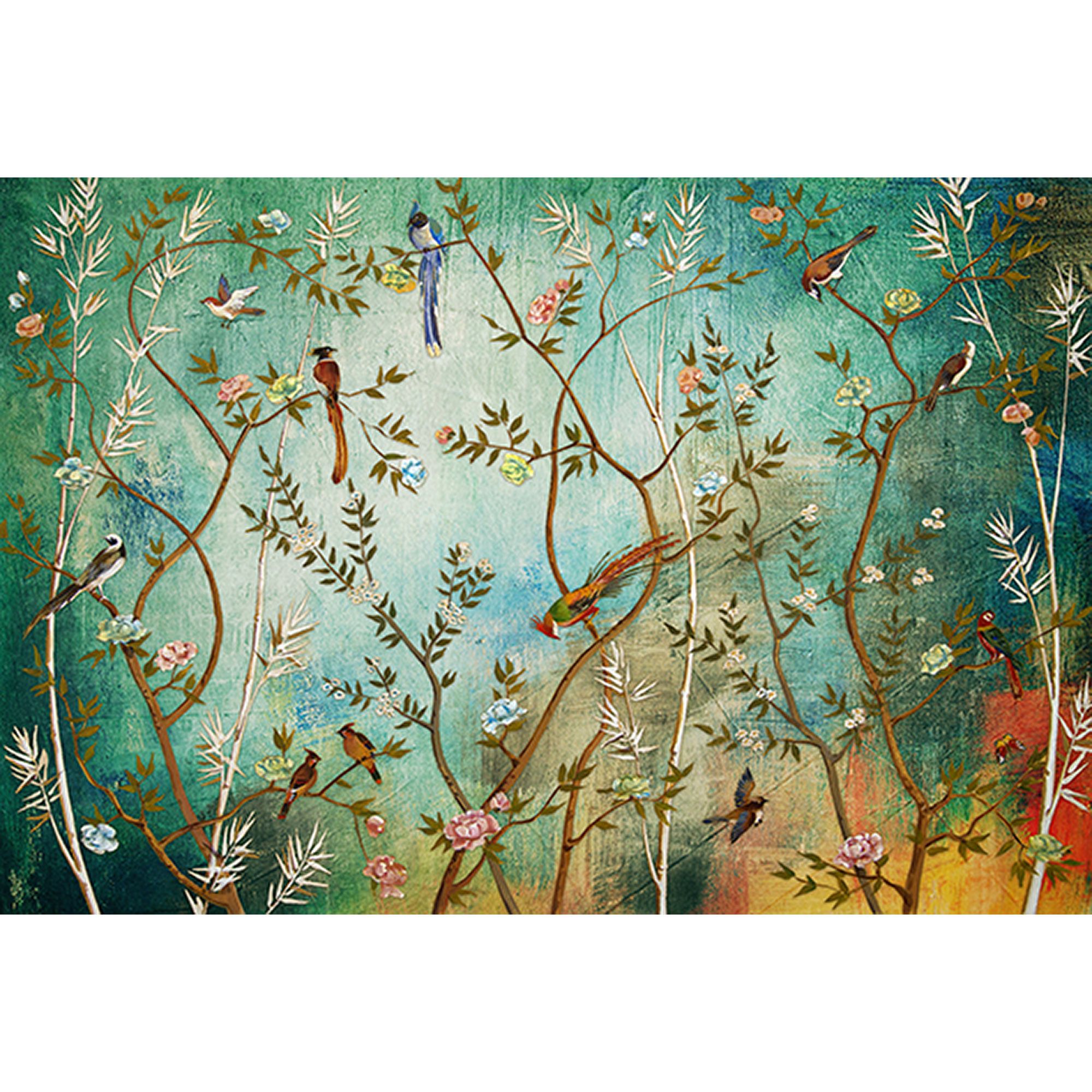 Fototapete Tiere M1-No.60240 | Digitaldruck | Blau | Braun | Vögel | Natur | Floral