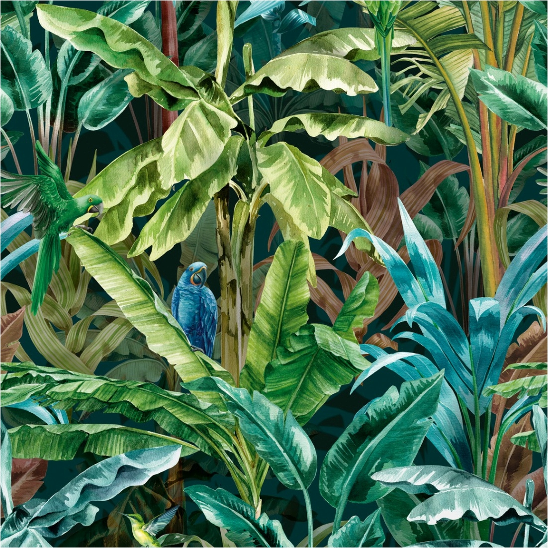Fototapete Dschungel M1-No.11600 | Vliestapete Pflanzen | Grün | Blau | Wohnzimmer | Schlafzimmer