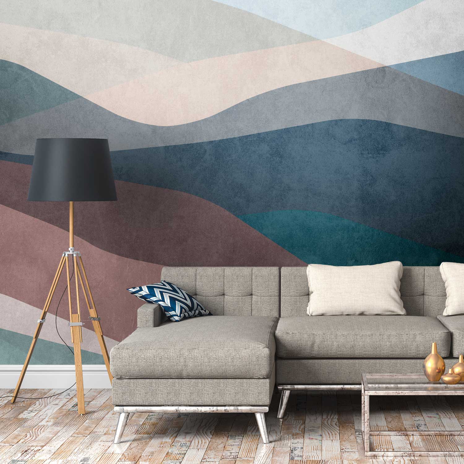 Fototapete Abstrakt M1-No.10284 | Digitaldruck | Blau | Braun | Landschaft | Wellenmuster