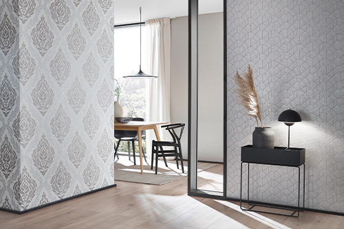 Elegante Flur Tapeten in Grau im Eingangsbereich