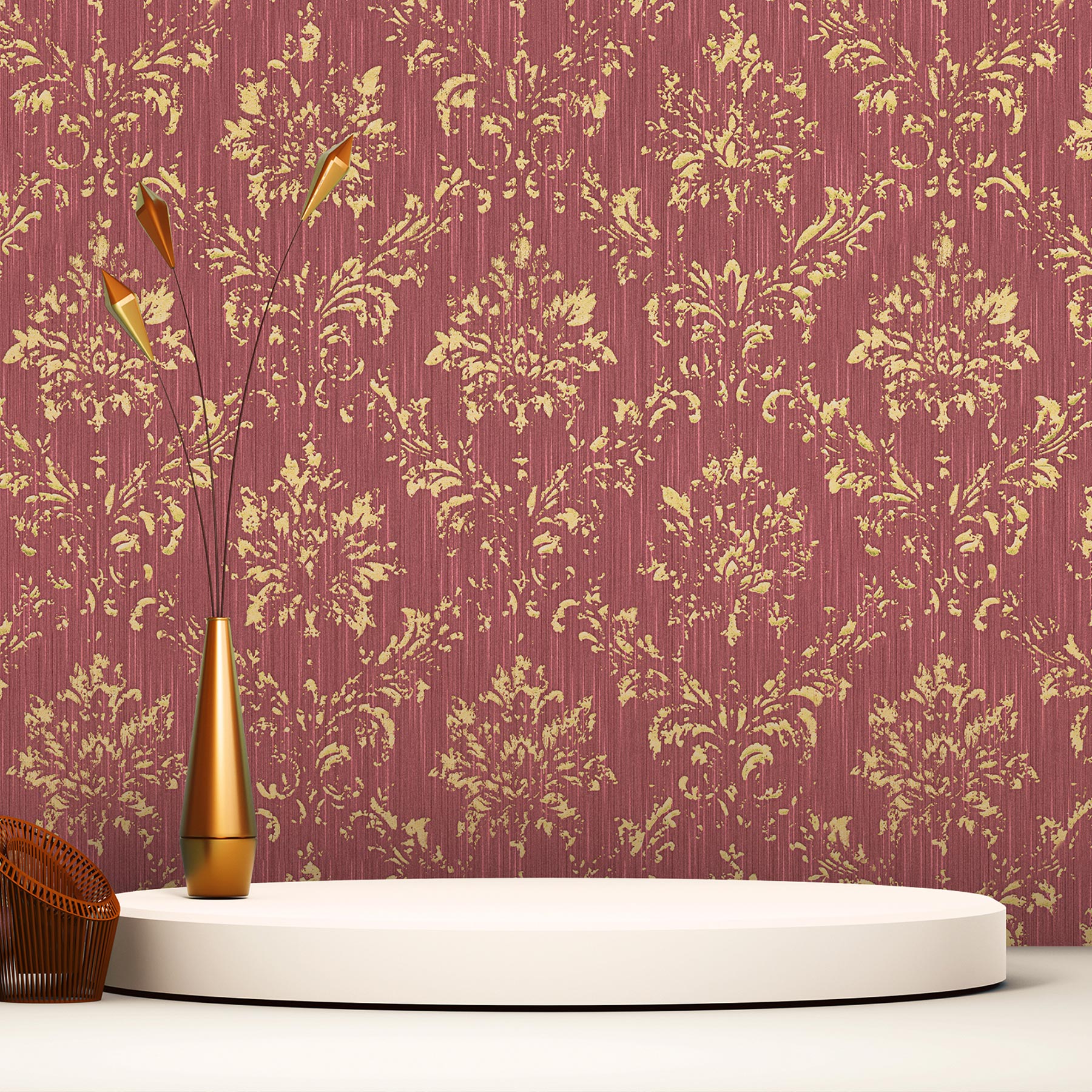 Tapete Barock Gioele M1-No.2193 | Vliestapete | Rot | Gold | Ornament | Klassik | Barocktapete