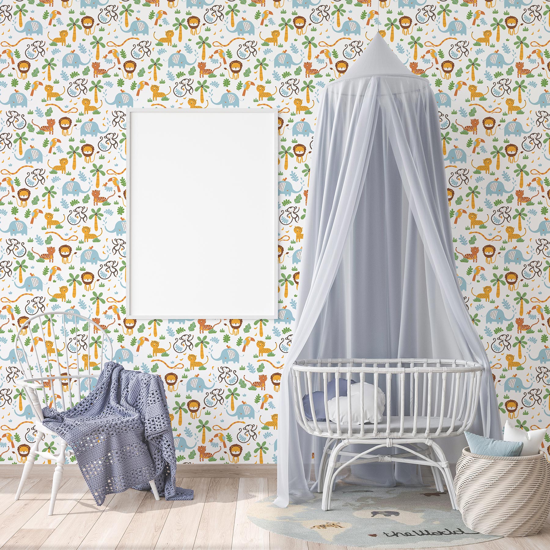 Tapete Kinderzimmer M1-No.718 | Vliestapete | Bunt | Gelb | Dschungeltapete | Tiere | Natur