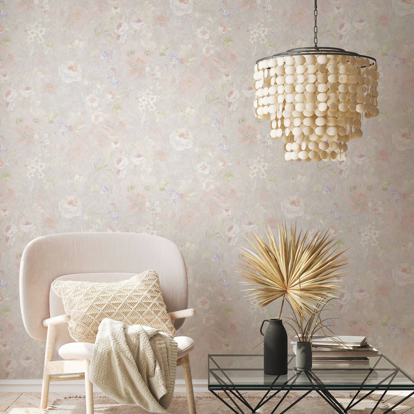 Tapete Blumen Mario M1-No.3505 | Vliestapete | Grau | Bunt | Floral | Natur