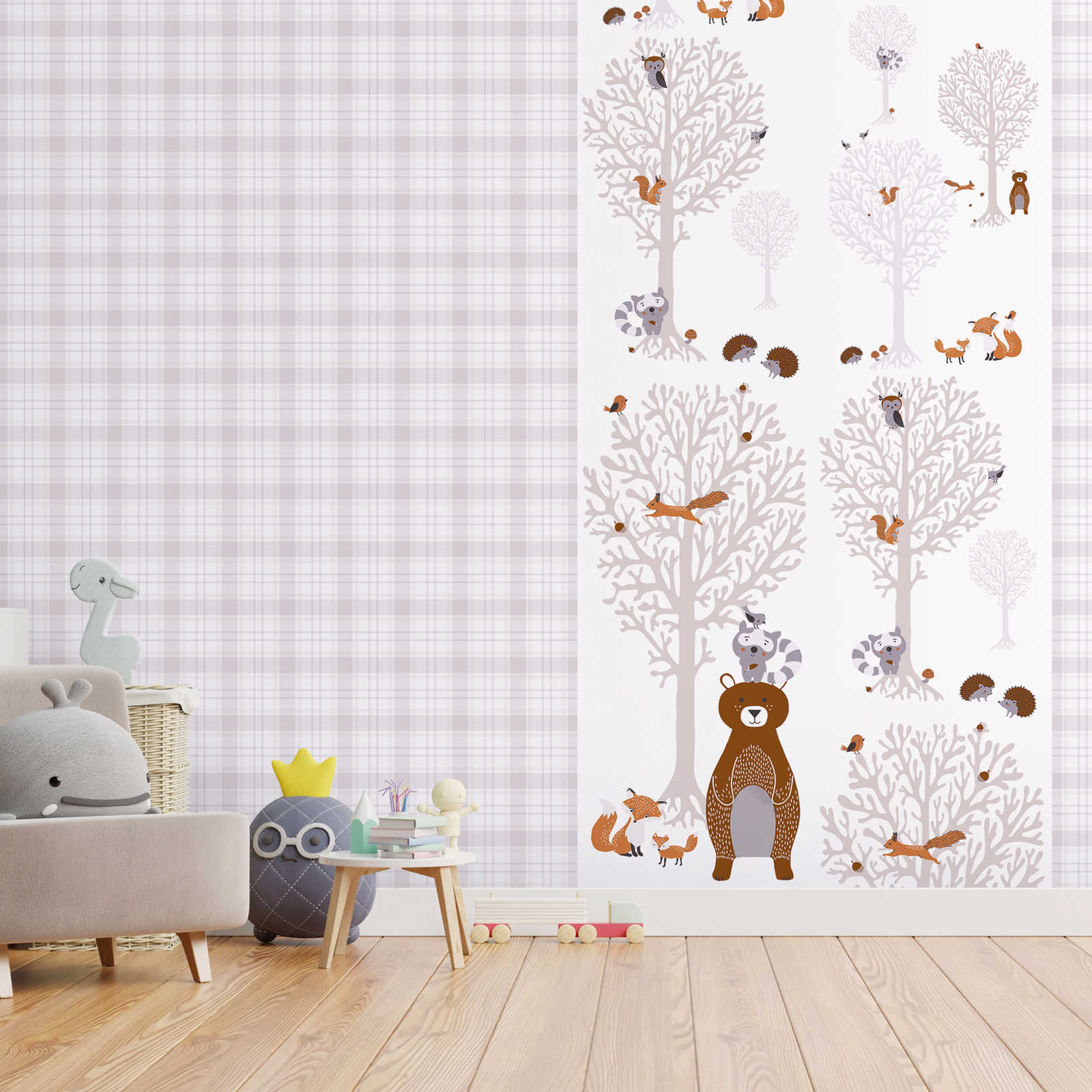 Tapete Kinderzimmer M1-No.746 | Vliestapete | Braun | Grau | Waldtapete | Tiere | Natur