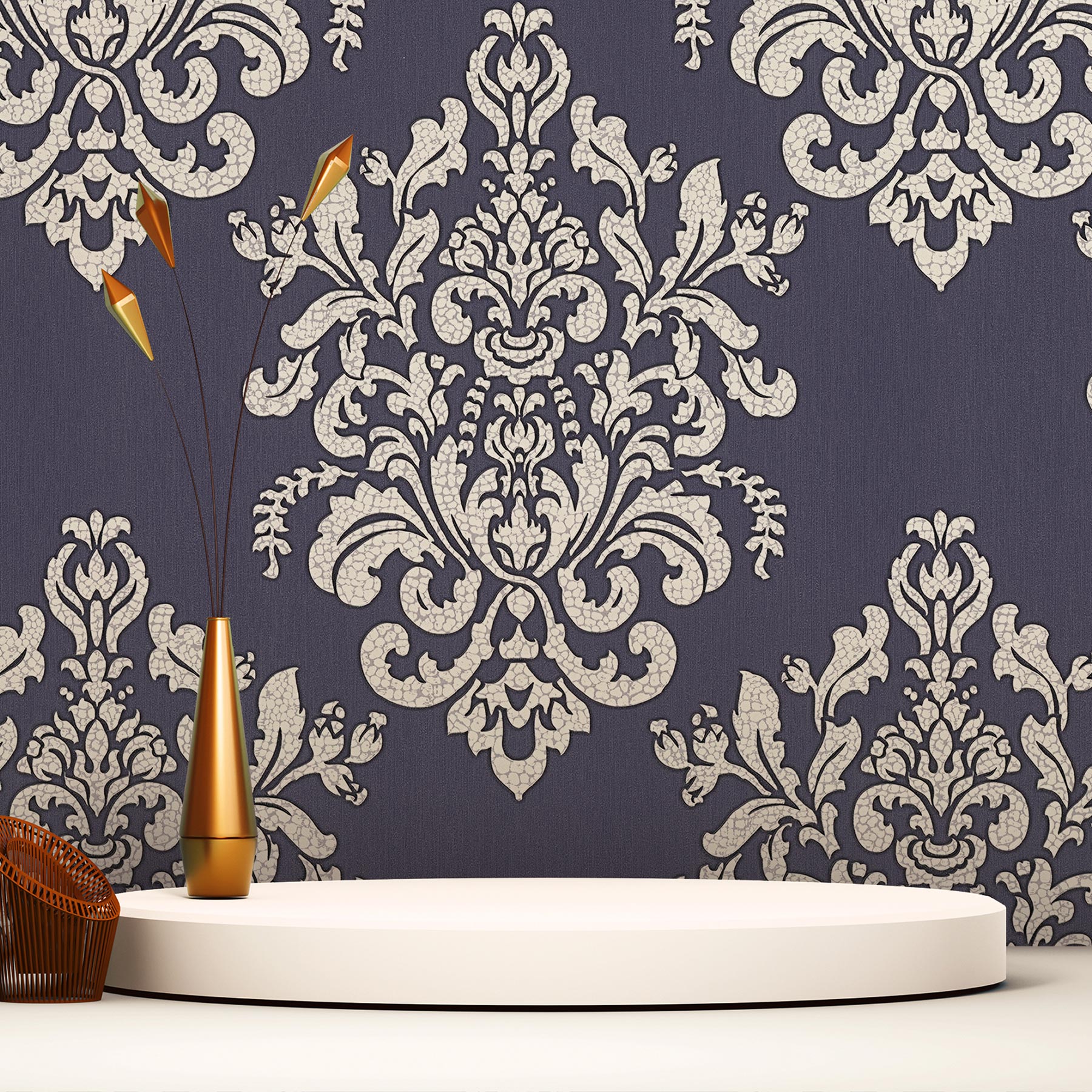Tapete Barock Raffaele M1-No.2453 | Vliestapete | Silber | Violett | Ornament | Klassik