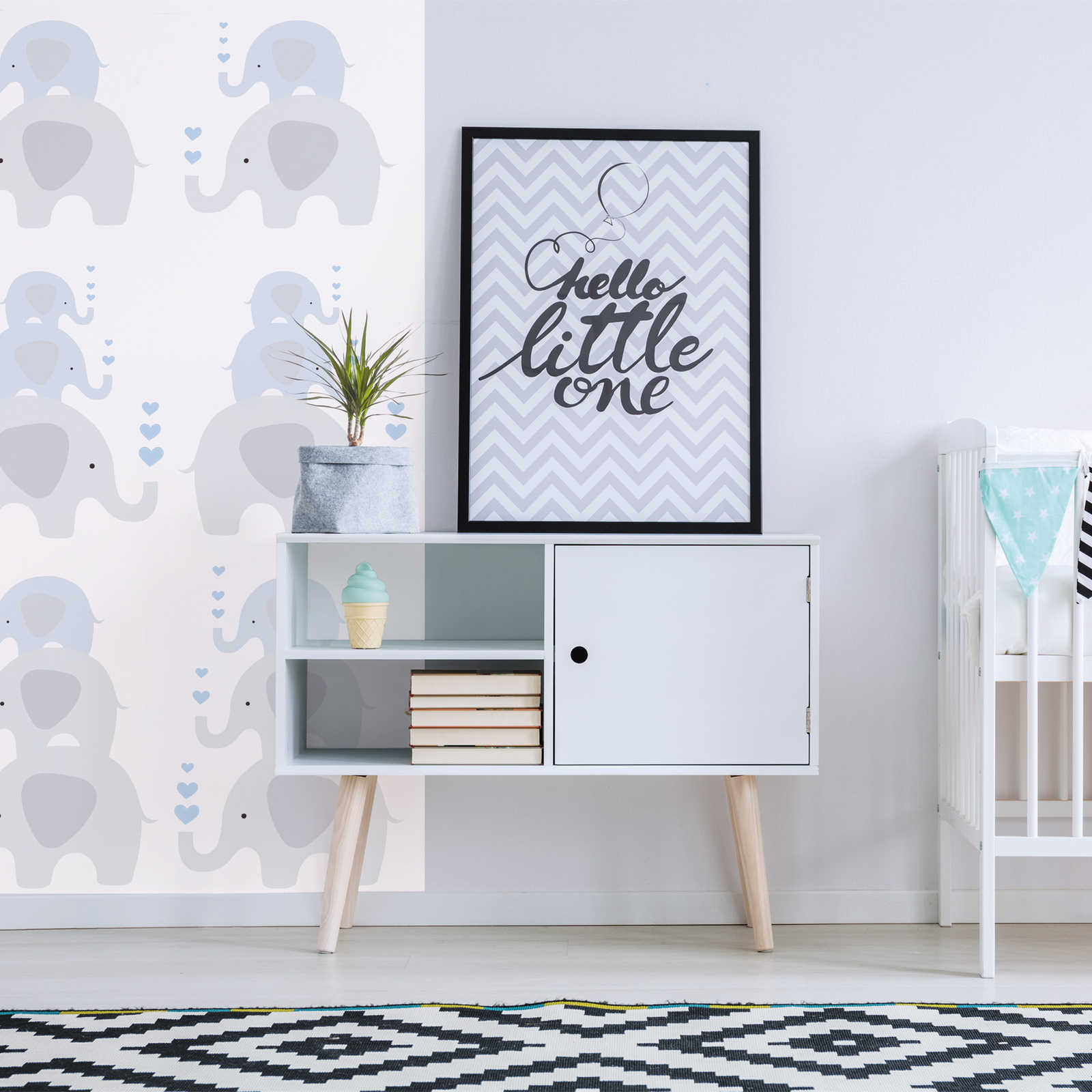 Tapete Kinderzimmer M1-No.748 | Vliestapete | Blau | Grau | Tapete mit Tieren | Elefant