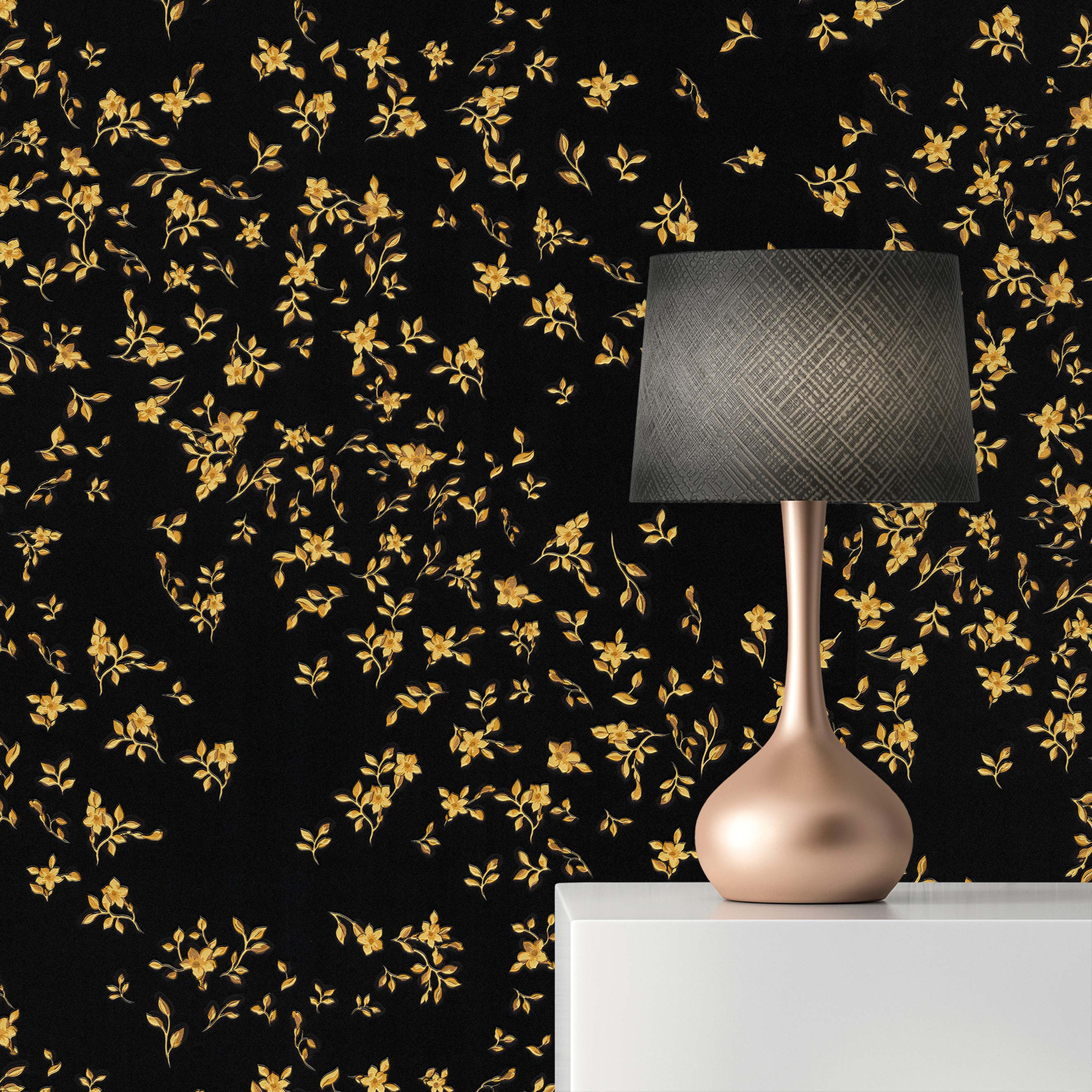 Tapete Wald und Blätter Aleix M1-No.883 Vliestapete Schwarz Gold Blumentapete