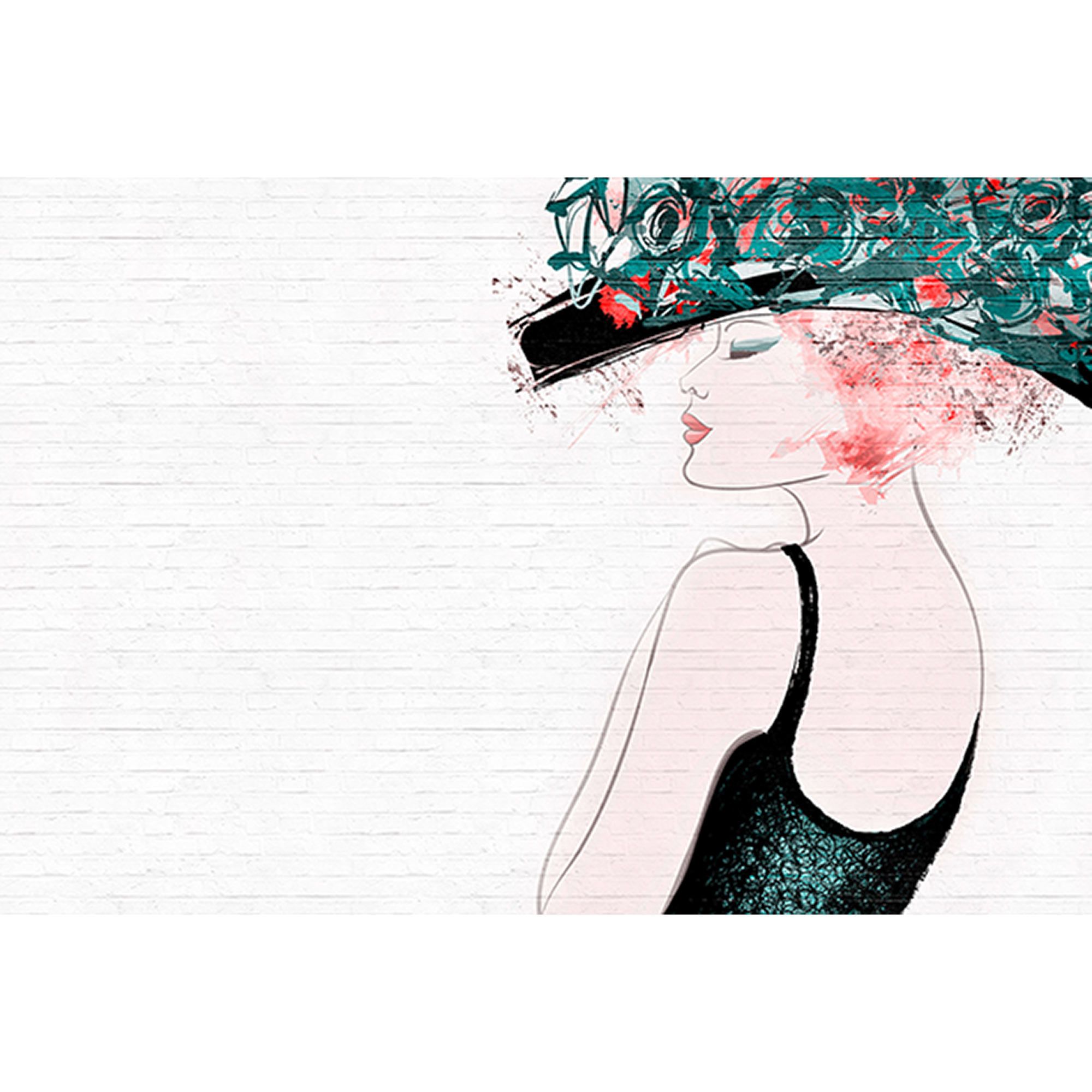 Fototapete Menschen M1-No.60098 | Digitaldruck | Grün | Rosa | Steinoptik | Frau