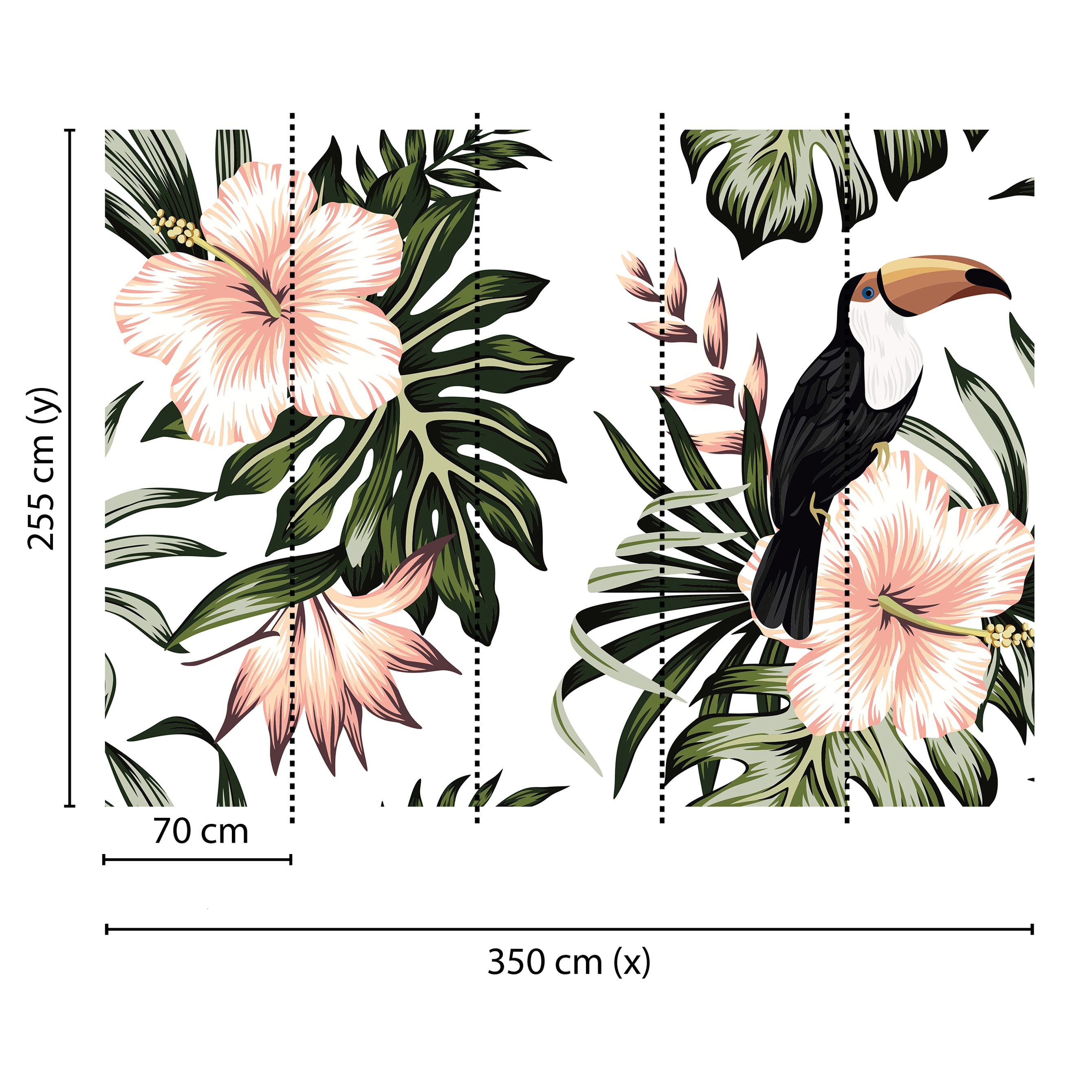Tadessi Fototapete Blumen M1-No.60493 Digitaldruck Tapete Weiß Rosa - Vögel Dschungel