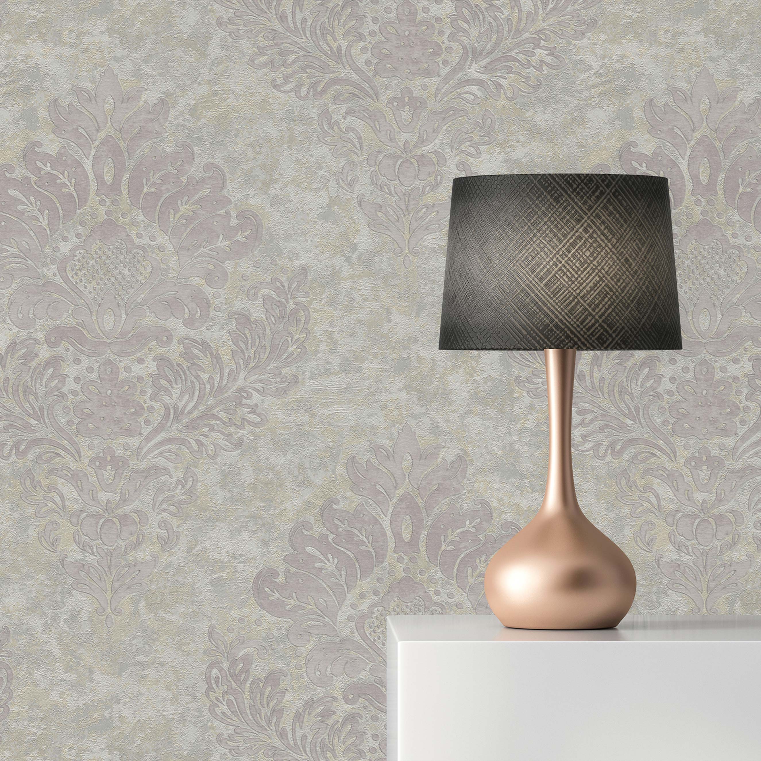 Tapete Barock Giulia M1-No.636 | Vliestapete | Weiß Rosa | Tapete mit Ornamenten