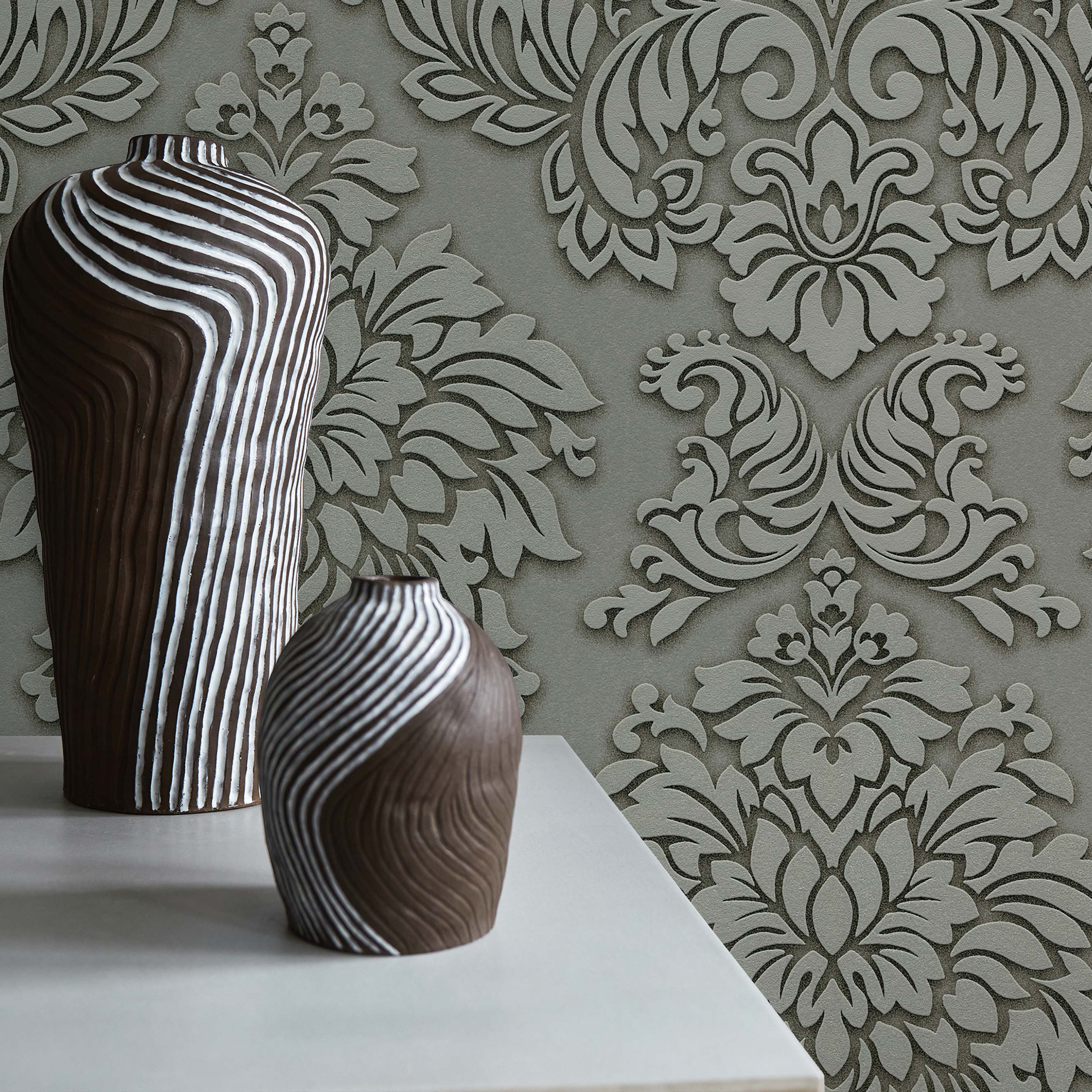 Tapete Barock Gioele M1-No.255 | Vliestapete | Grau | Silber | Tapete mit Ornamenten
