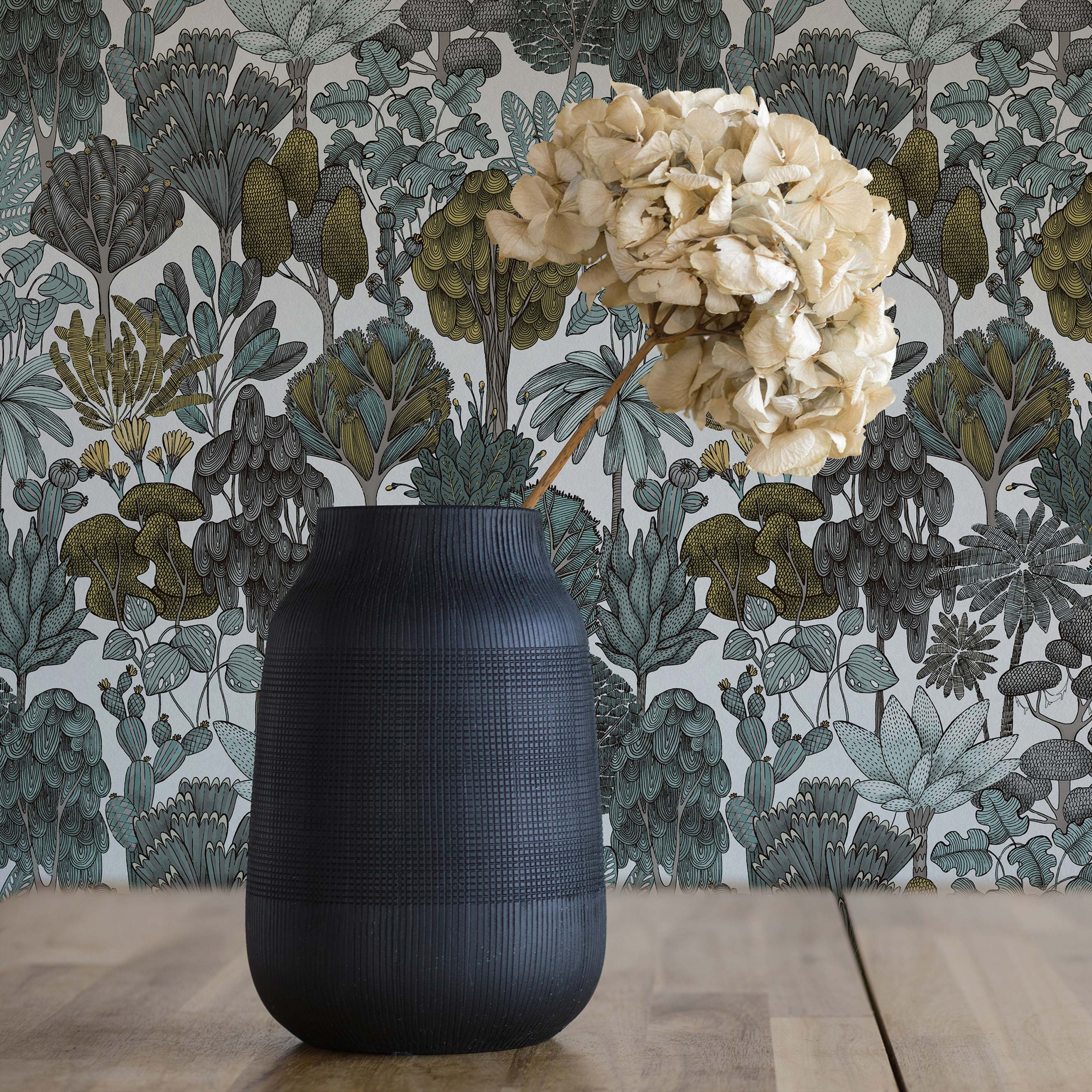 Tapete Bäume Blätter Aleix M1-No.1459 | Vliestapete | Grün | Grau | Floral