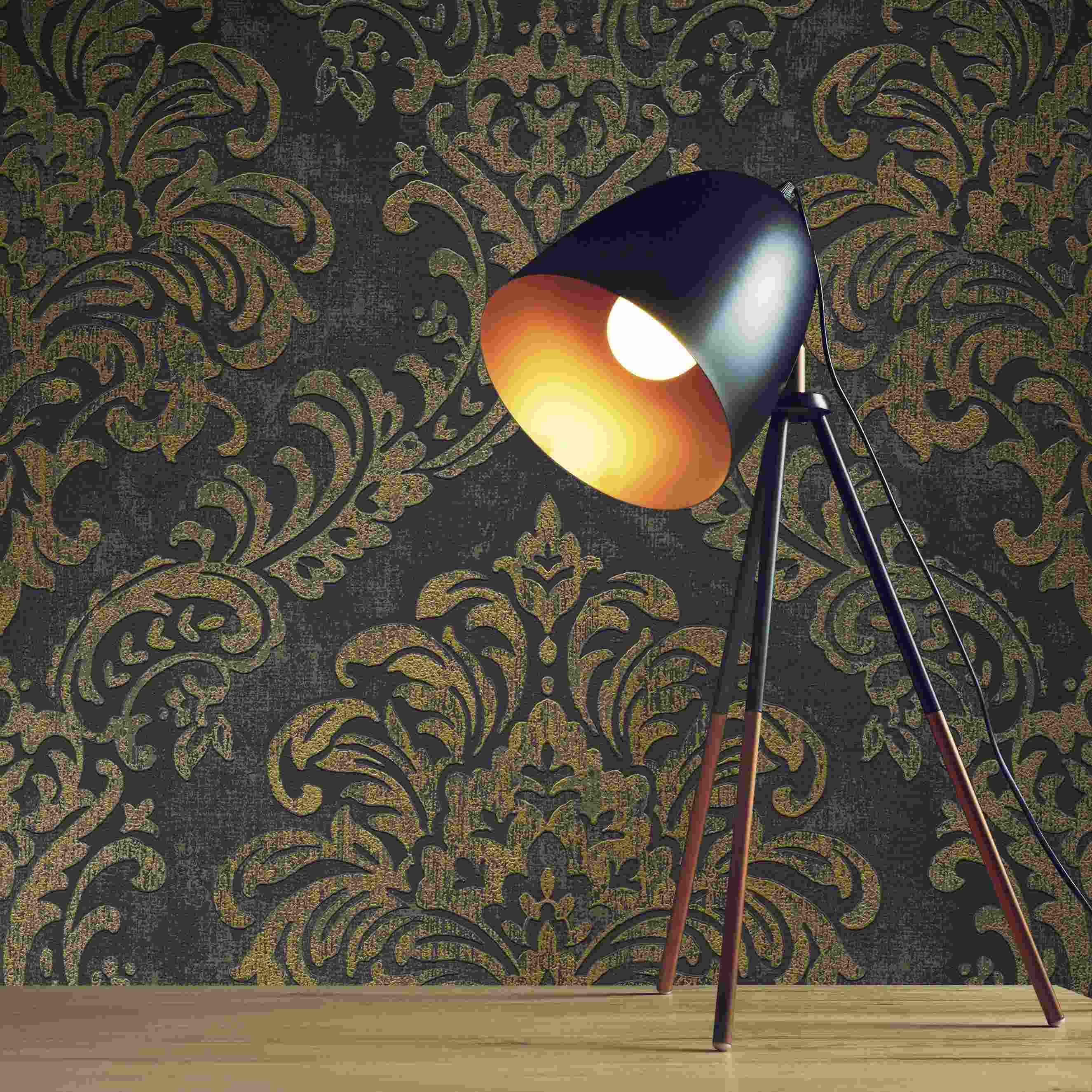 Tapete Giulia Barock M1-No.4348 Vlies Schwarz Gold Ornament Tadessi 10.05 x 0.53 m