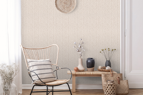 Helle Creme Tapete im Wohnzimmer