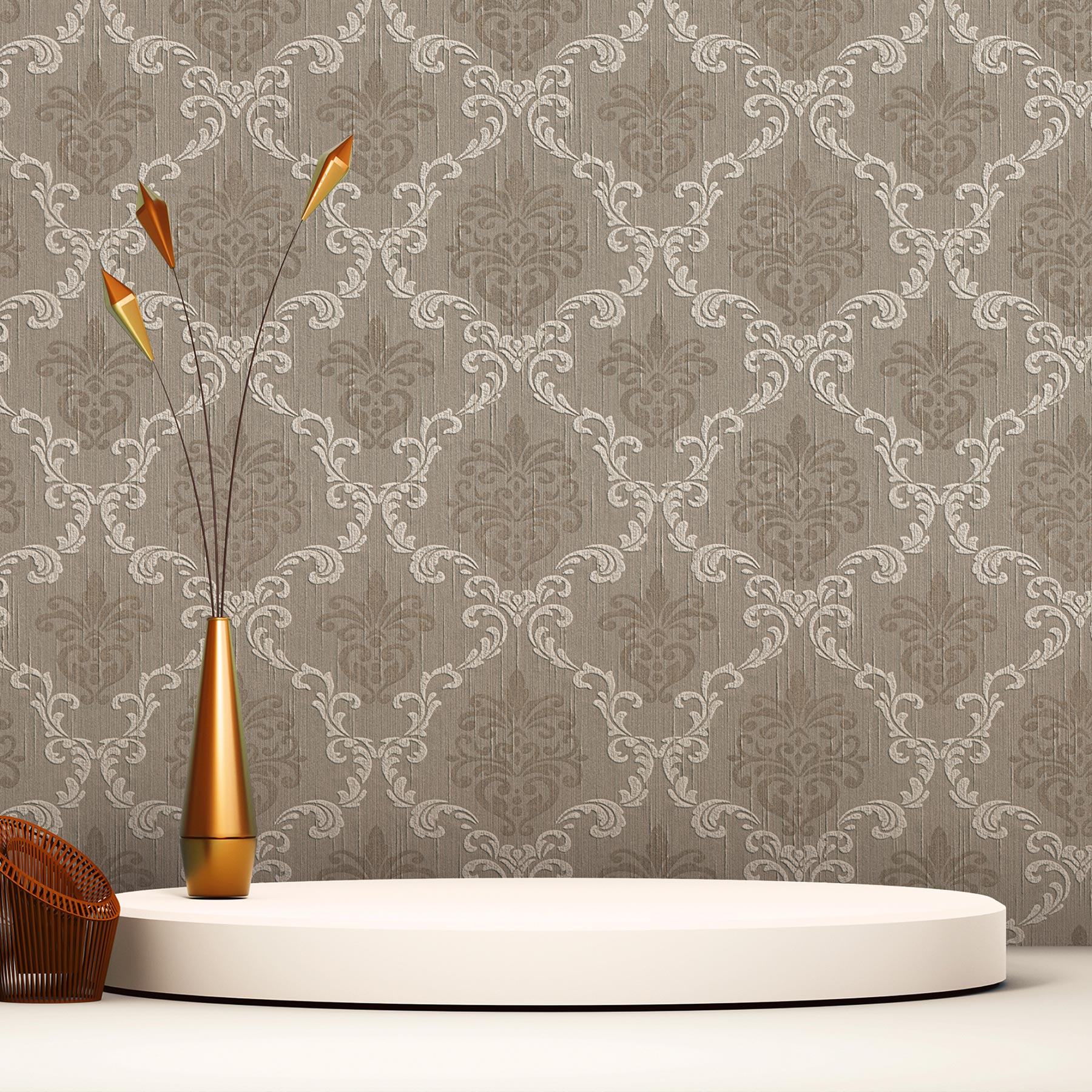 Tapete Barock Samuel M1-No.3785 | Vliestapete | Taupe | Barocktapete | Klassik