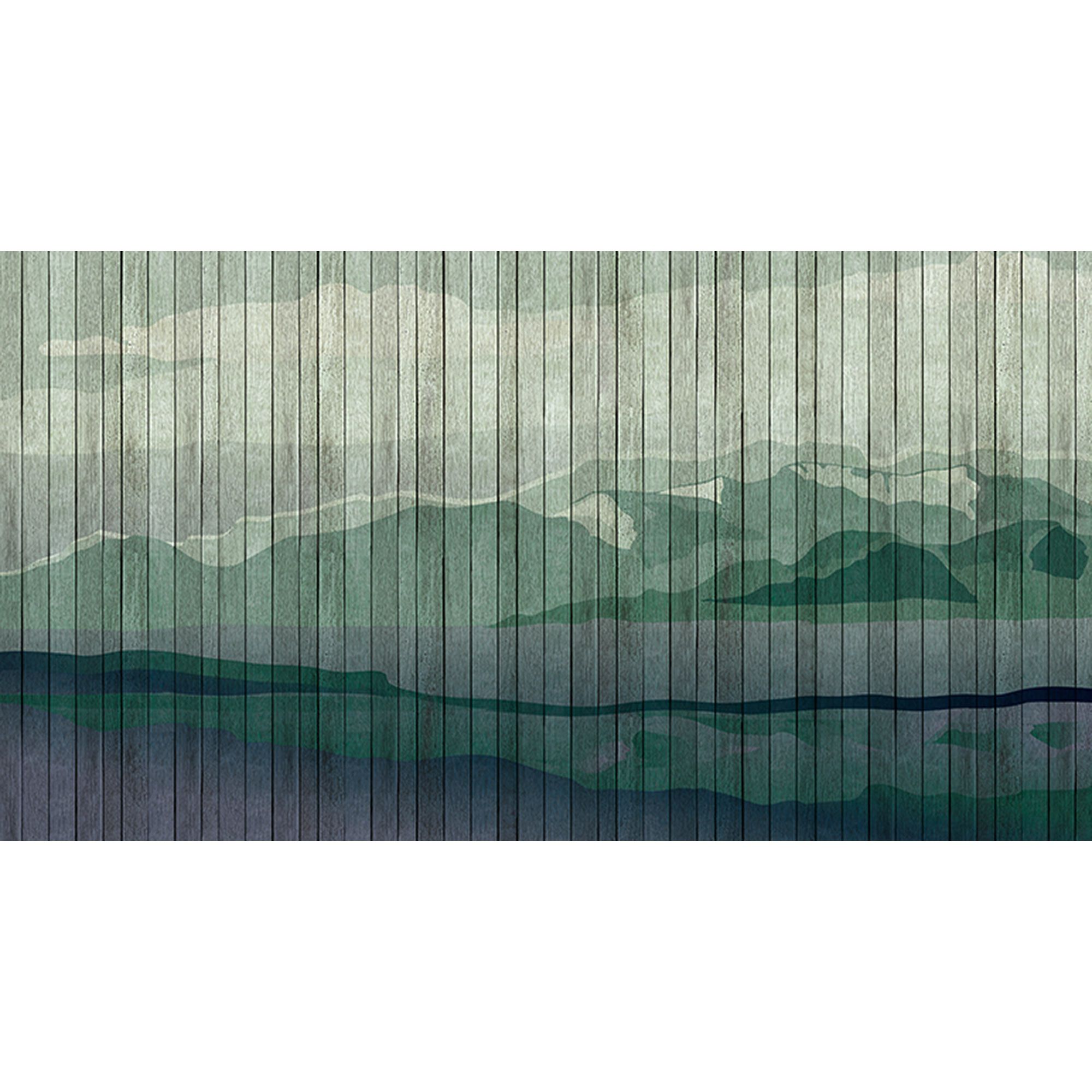 Fototapete Landschaft M1-No.60892 | Digitaldruck | Grün | Blau | Holzoptik | Berge