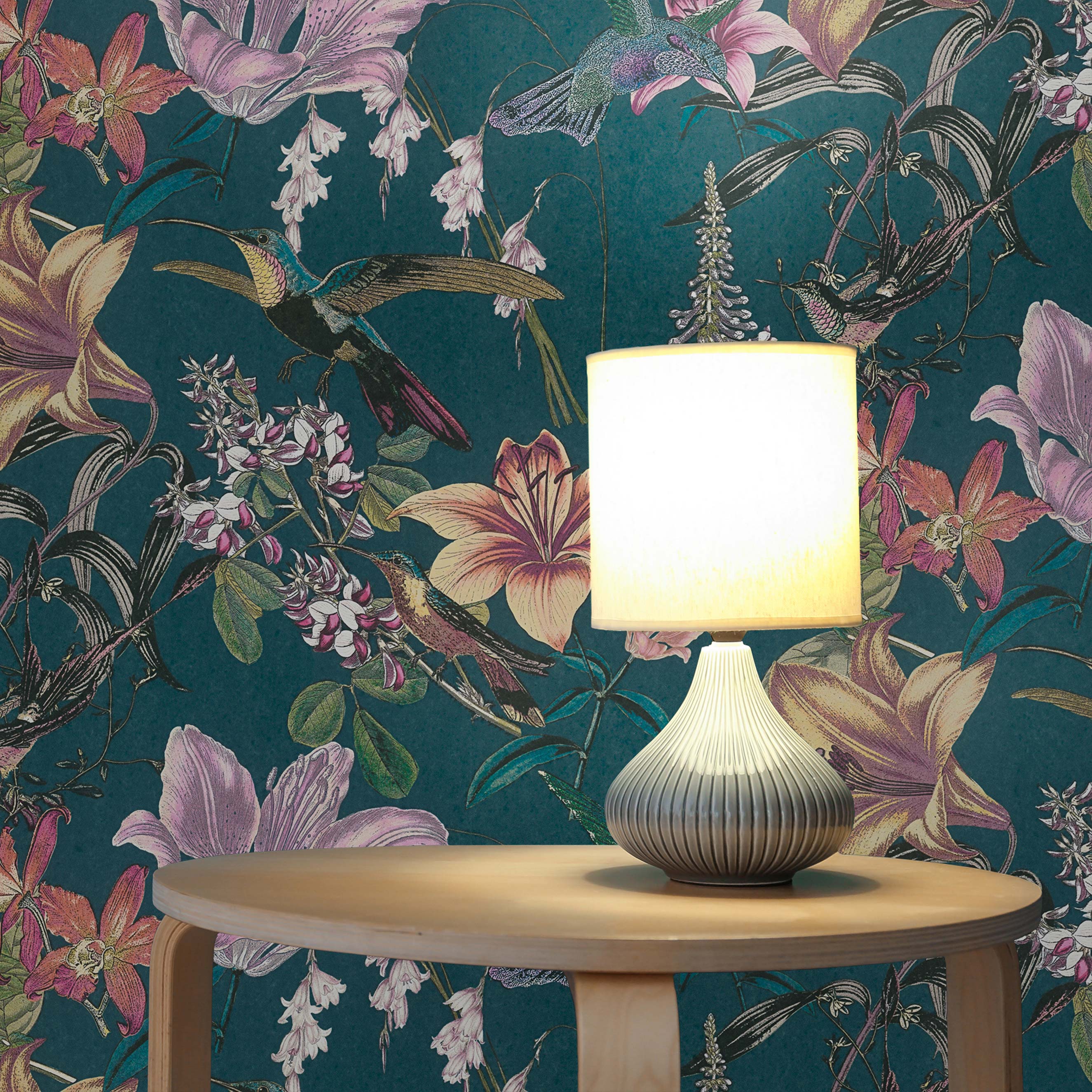 Tapete Tiere Adriano M1-No.529 | Vliestapete | Blau | Gelb | Blumentapete | Kolibri