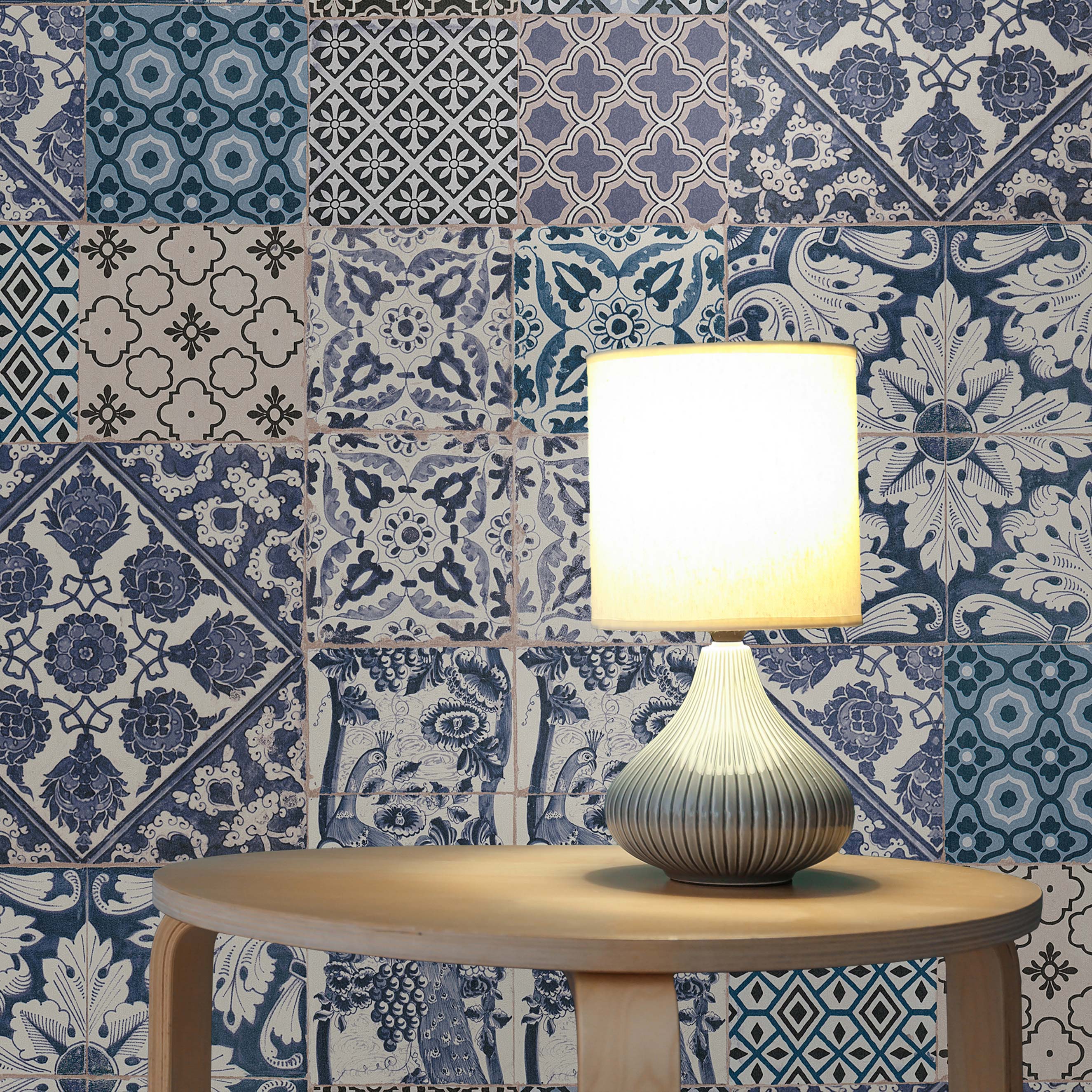 Tapete Fliesen Mauri M1-No.280 | Vliestapete | Blau | Creme | Tapete Landhaus
